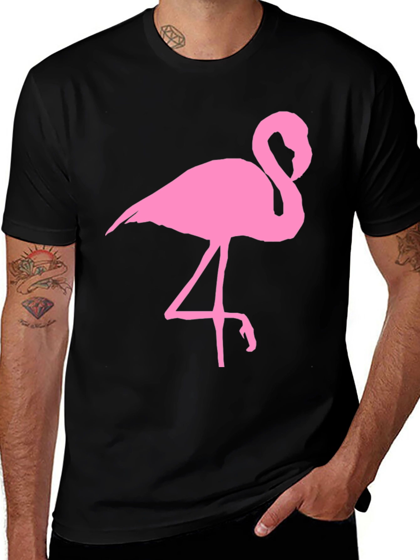 Pink Flamingo Graphic Black T-Shirt