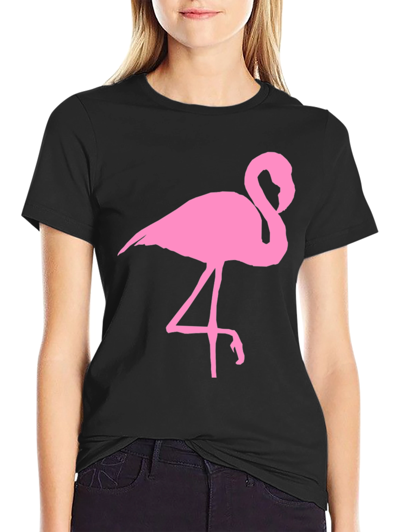 Pink Flamingo Graphic Black T-Shirt