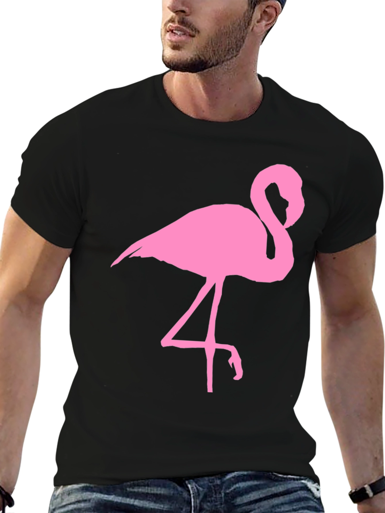 Pink Flamingo Graphic Black T-Shirt