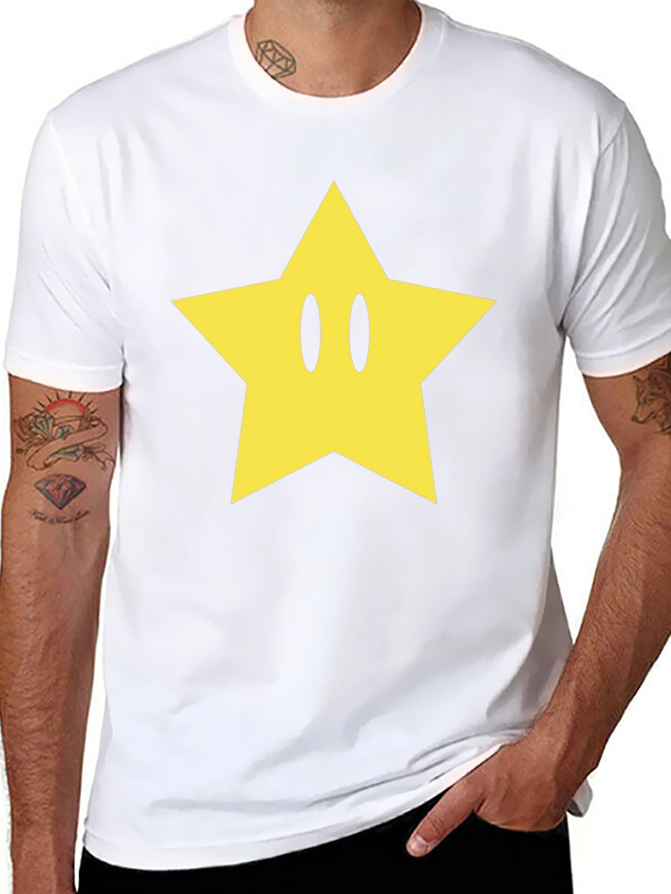 Black T-Shirt with Yellow Star Graphic
