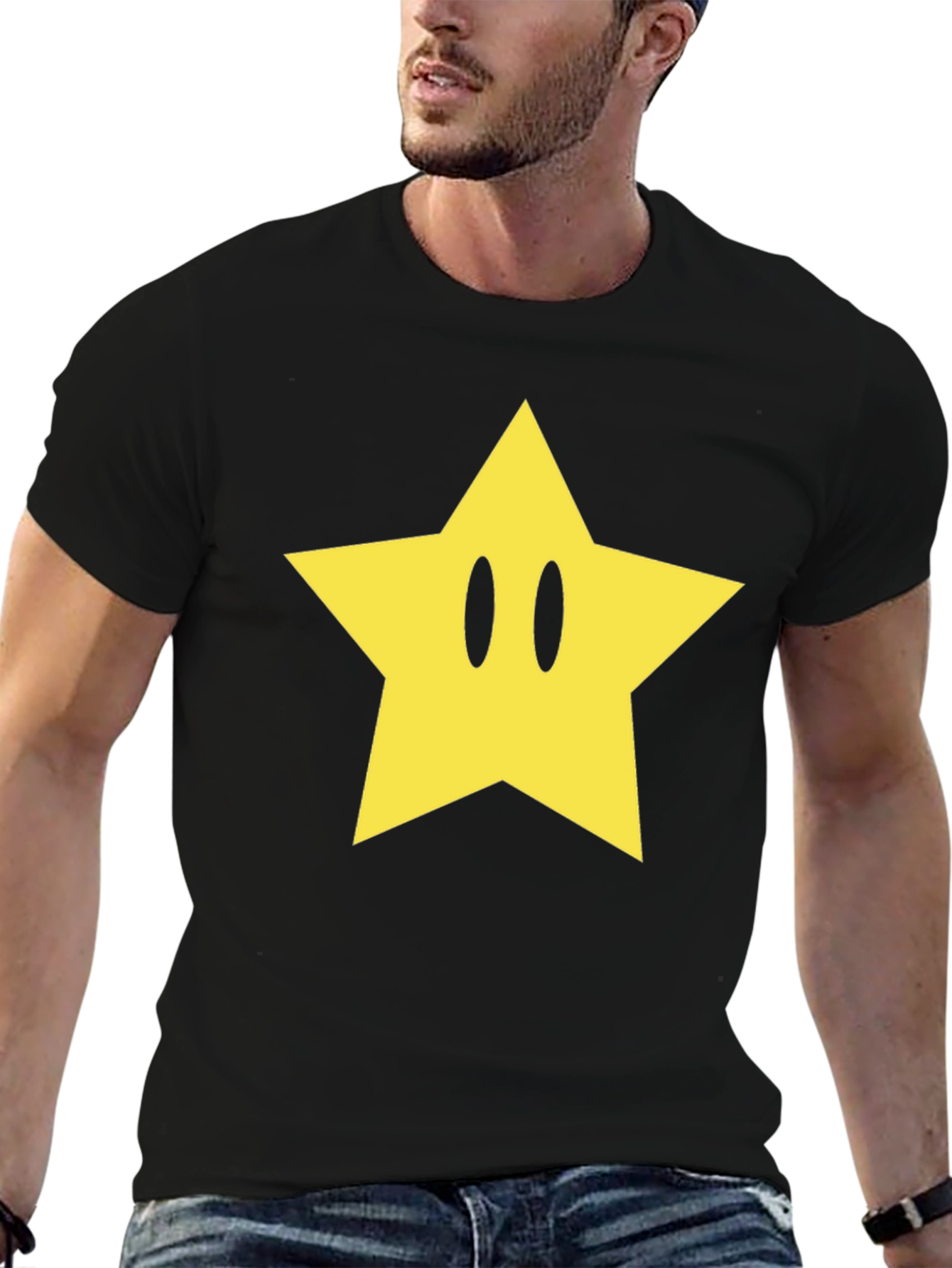 Black T-Shirt with Yellow Star Graphic