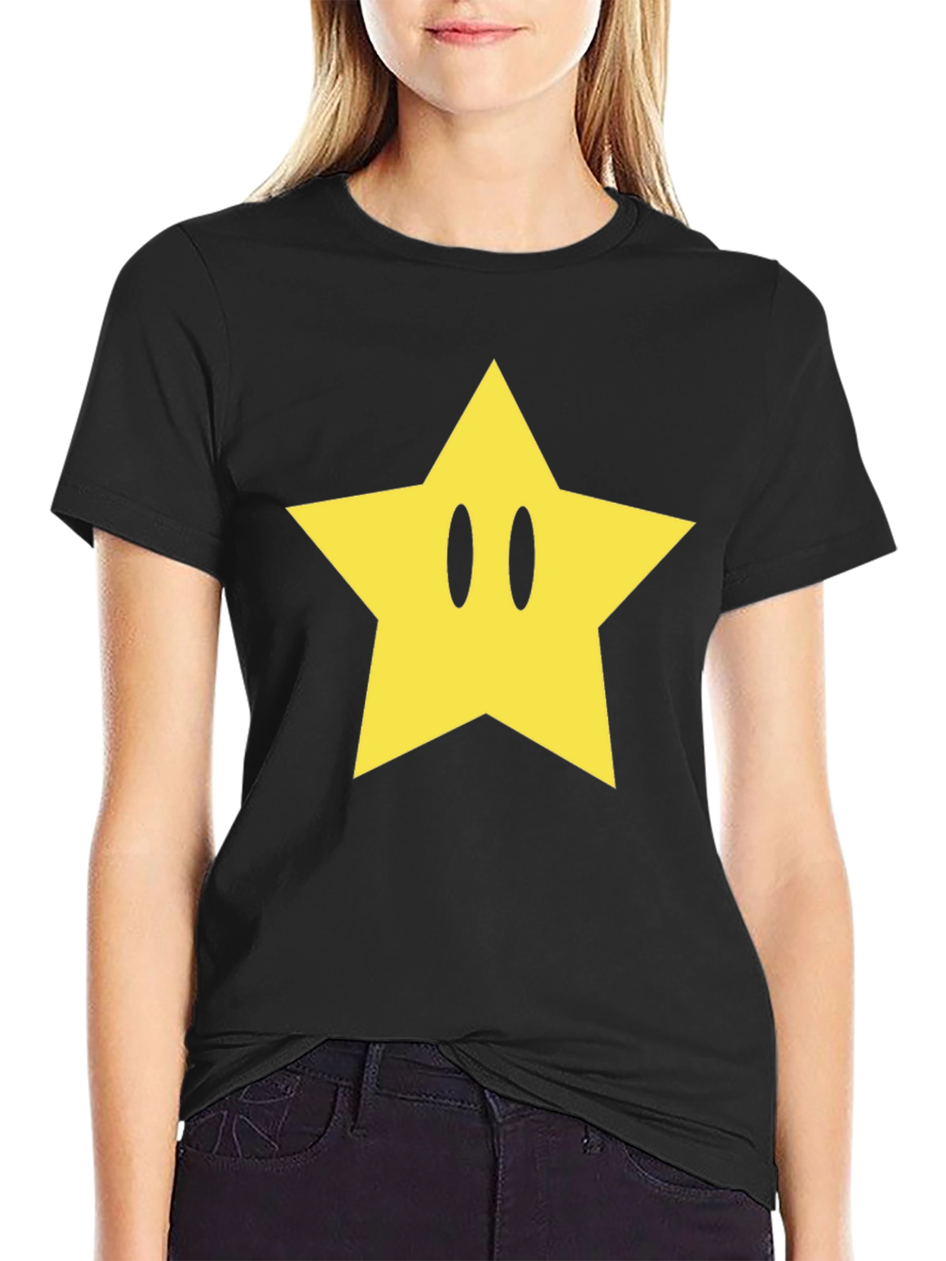Black T-Shirt with Yellow Star Graphic