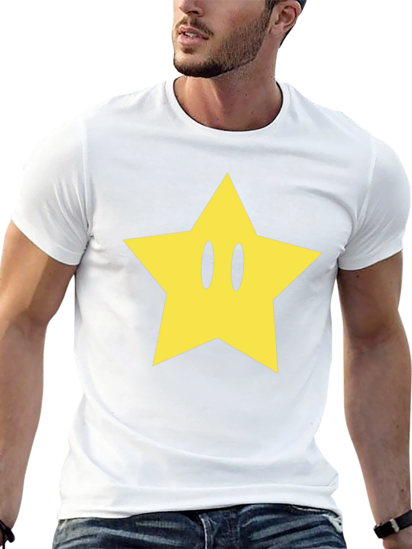 Black T-Shirt with Yellow Star Graphic