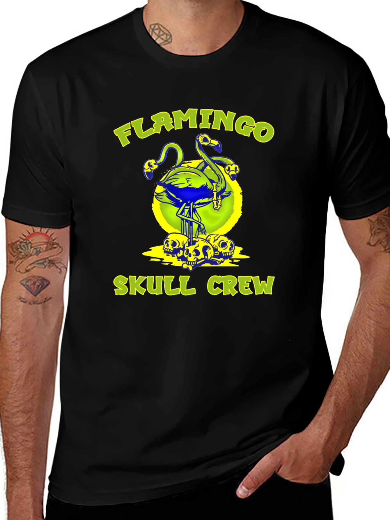 Flamingo Skull Crew Graphic Tee - Bold & Unique!