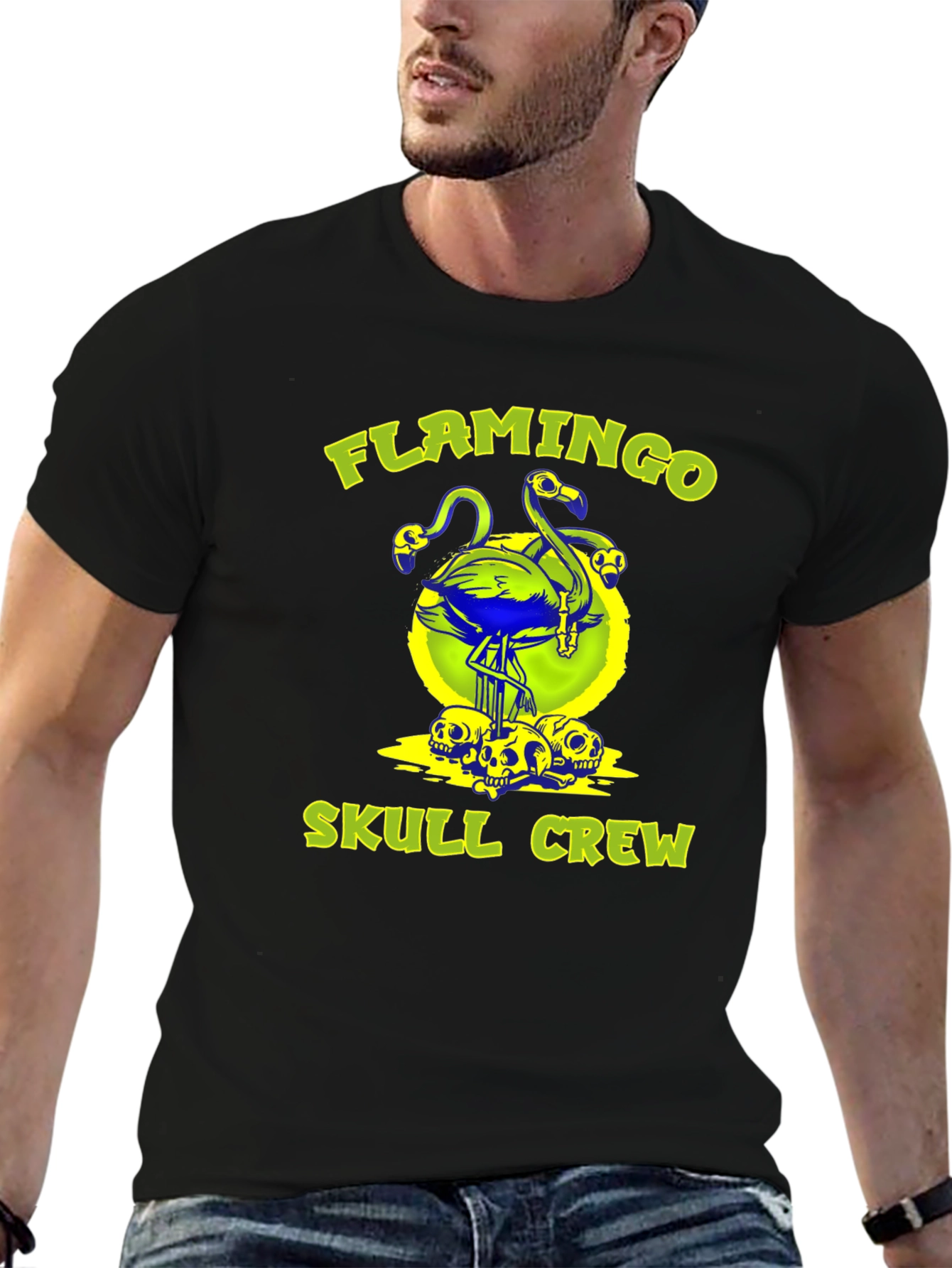 Flamingo Skull Crew Graphic Tee - Bold & Unique!