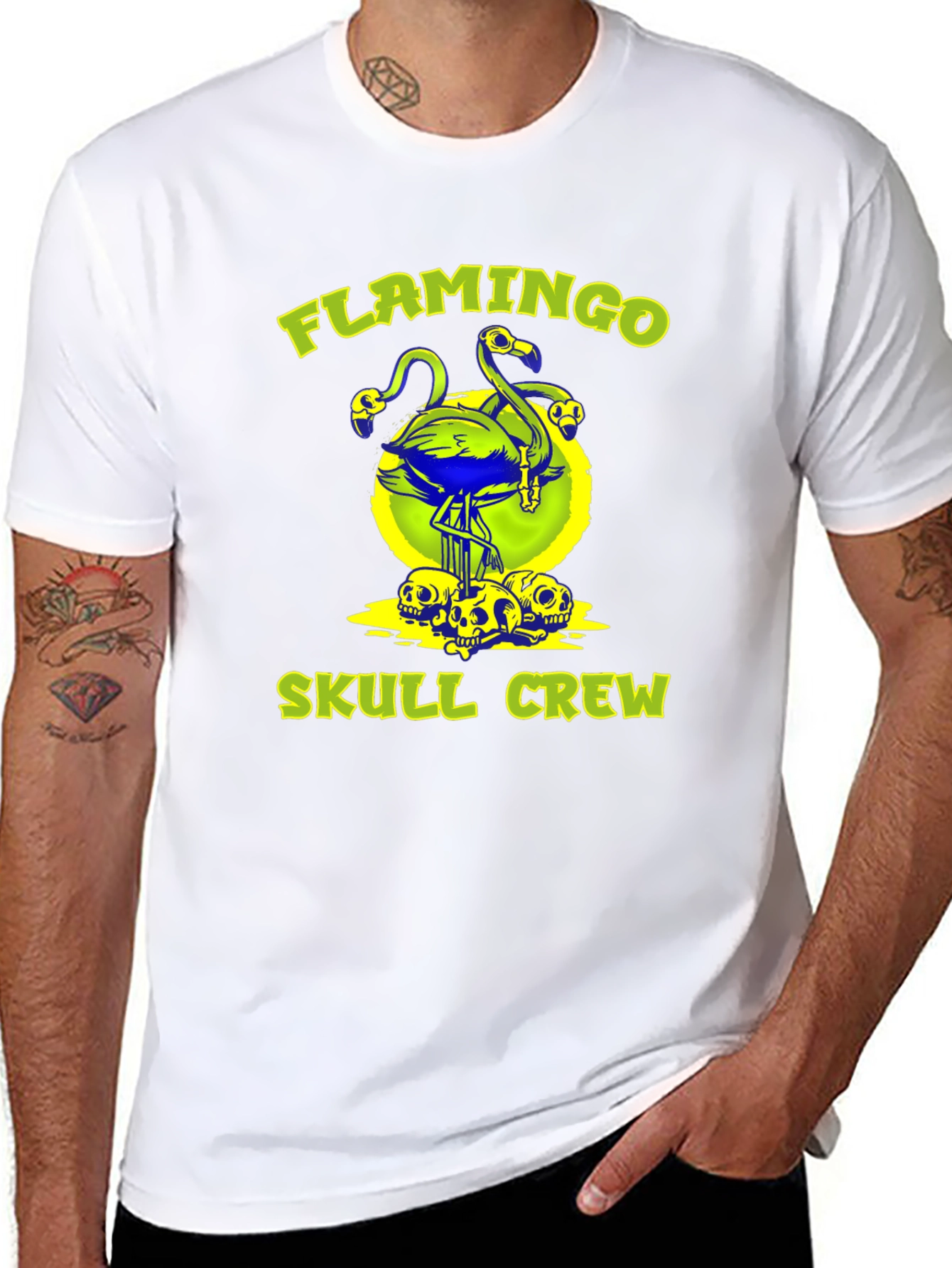 Flamingo Skull Crew Graphic Tee - Bold & Unique!
