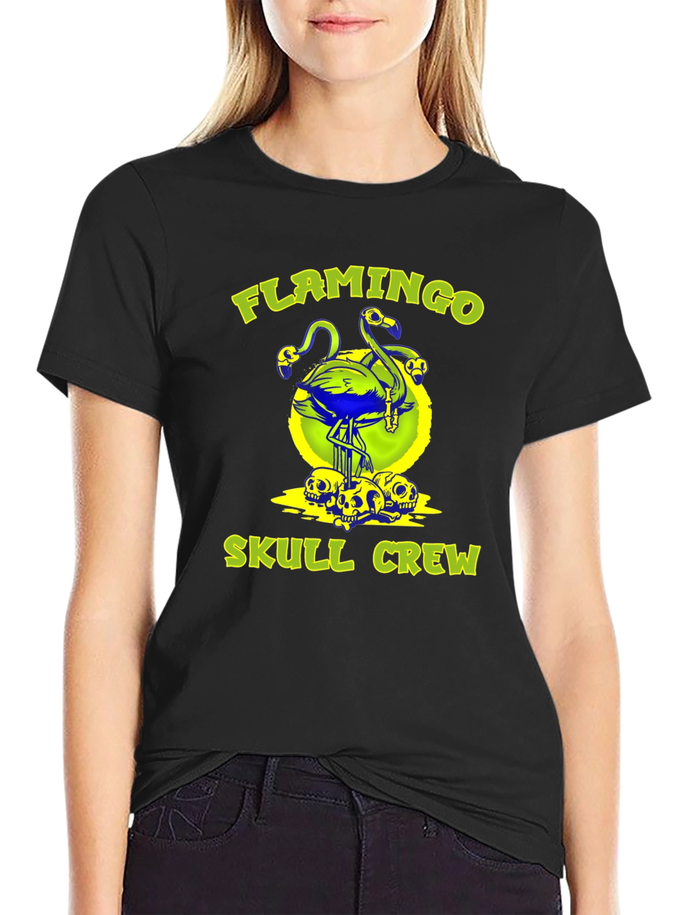 Flamingo Skull Crew Graphic Tee - Bold & Unique!