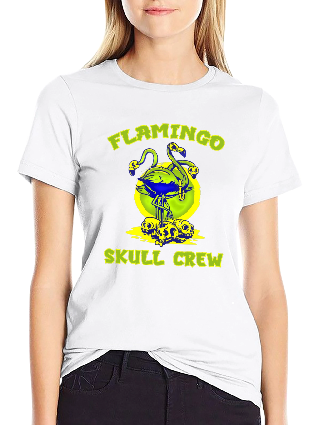 Flamingo Skull Crew Graphic Tee - Bold & Unique!