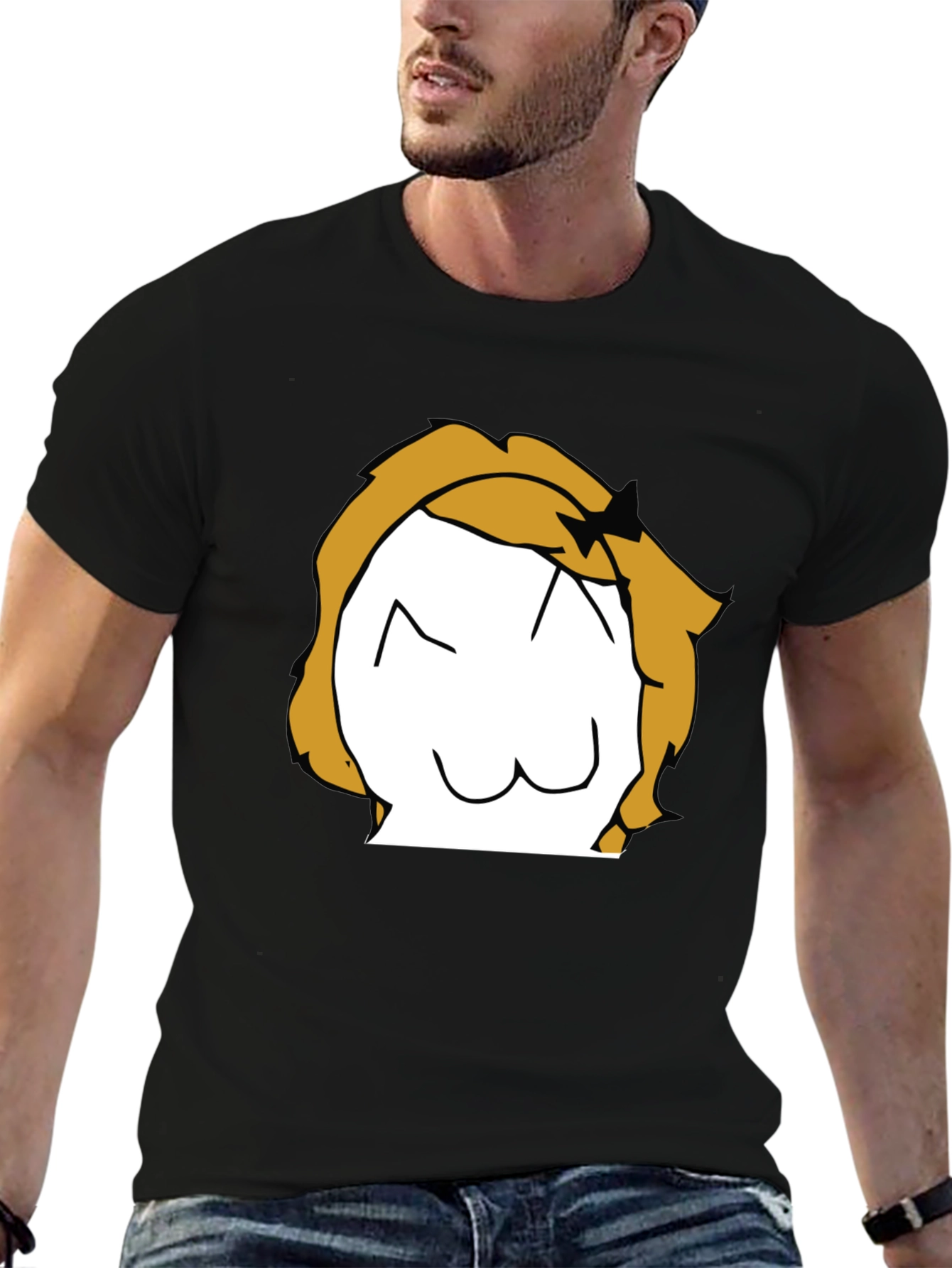 Anime Style Graphic T-Shirt - Black Crew Neck
