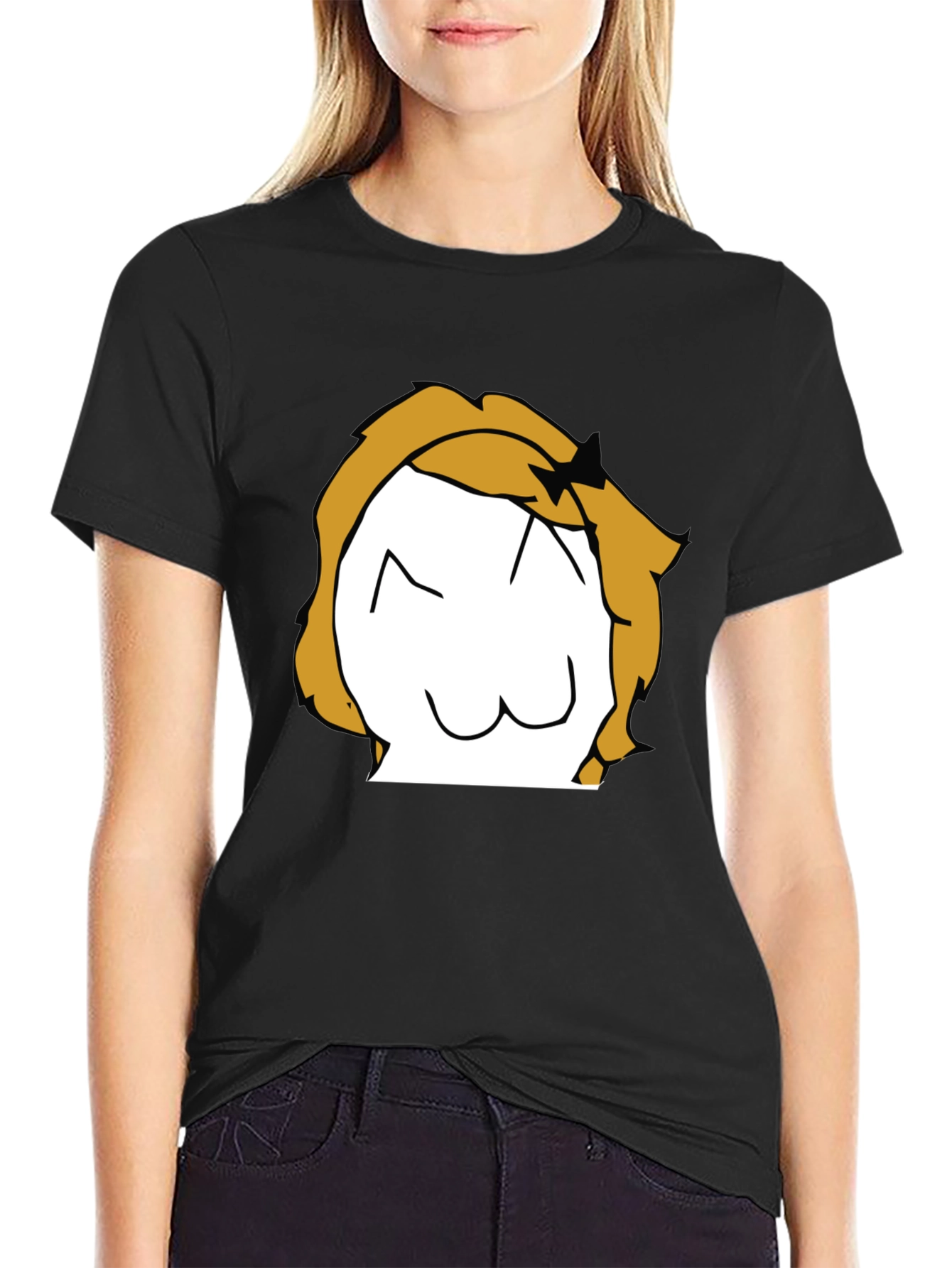 Anime Style Graphic T-Shirt - Black Crew Neck