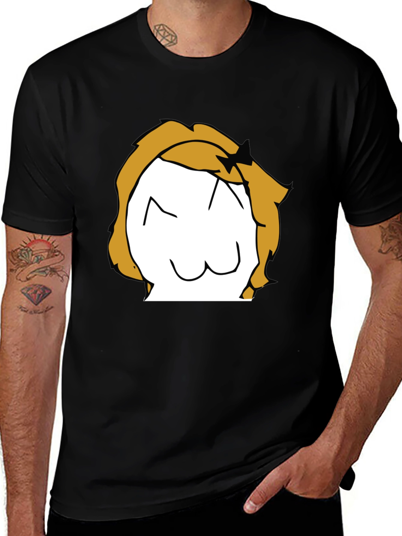 Anime Style Graphic T-Shirt - Black Crew Neck