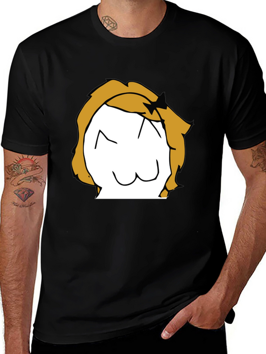 Anime Style Graphic T-Shirt - Black Crew Neck