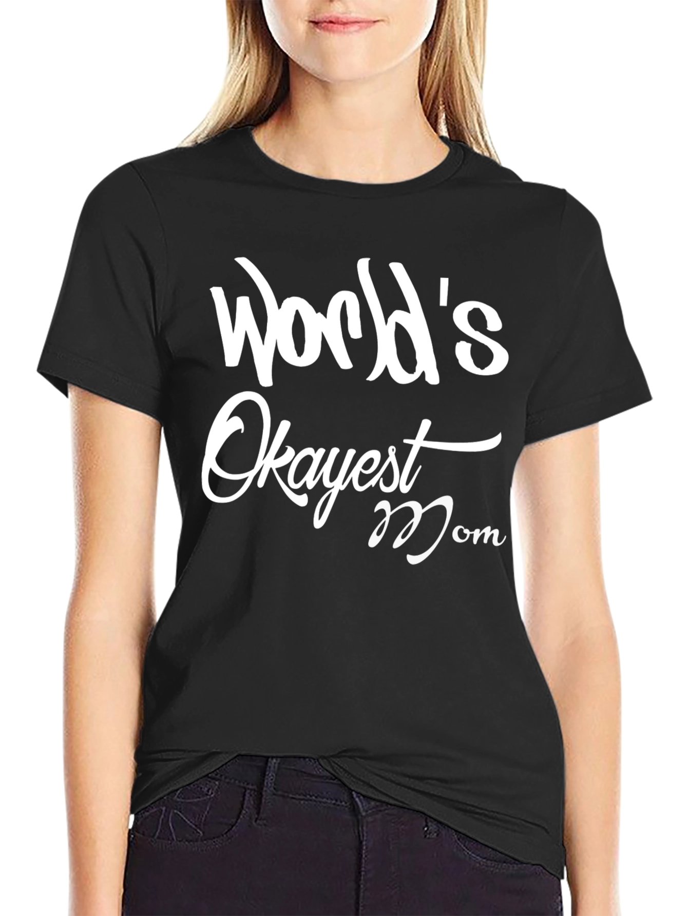 Worlds Okayest Mom Graphic Tee - Black