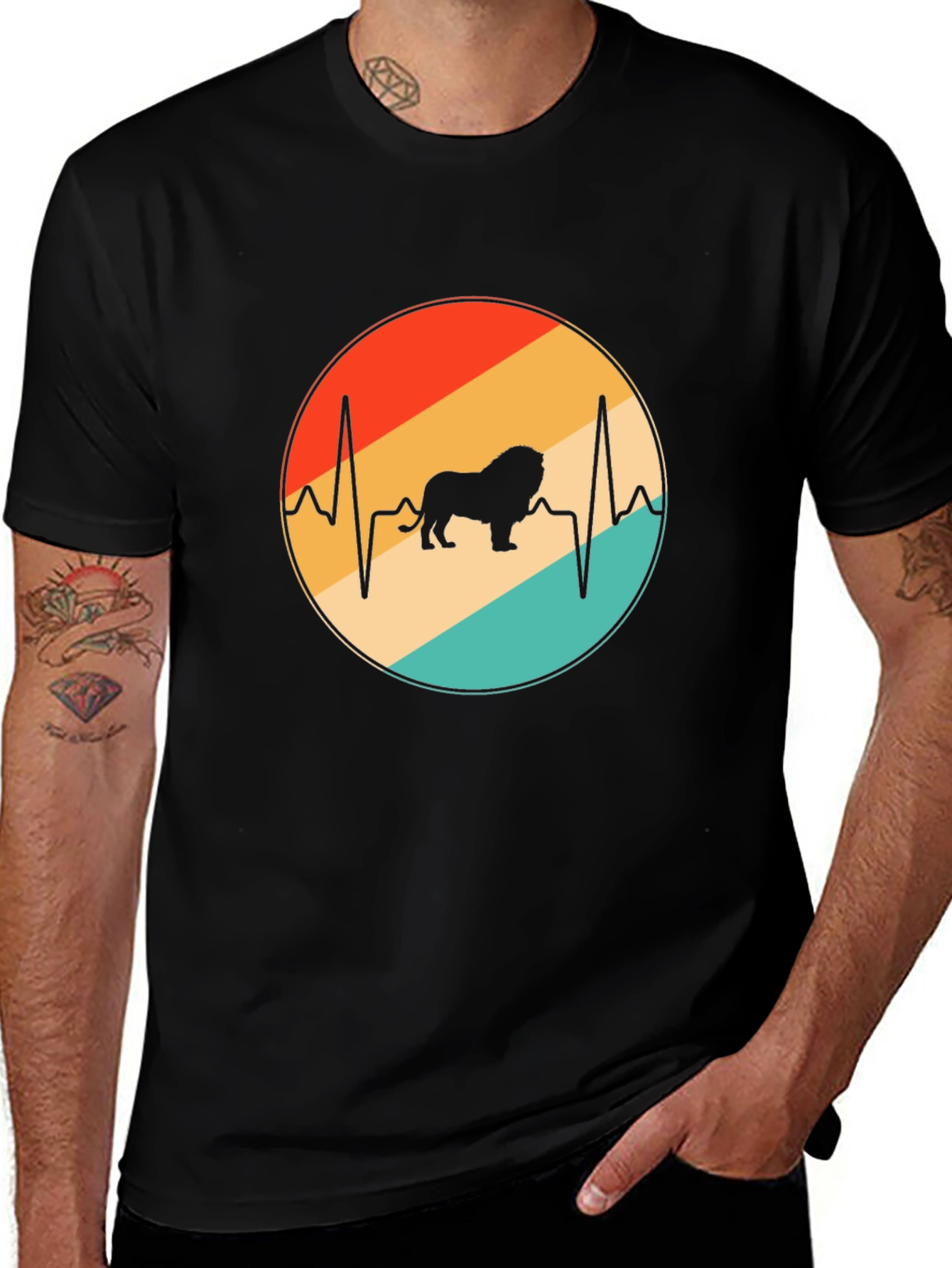 Lion Heartbeat Graphic Tee - Black