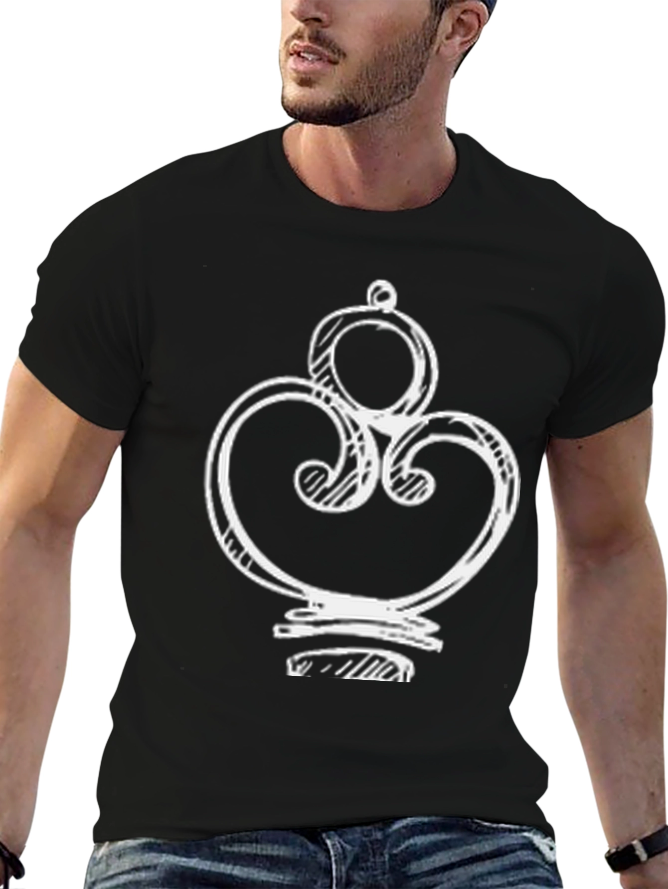 Ornate White Design on Black T-Shirt