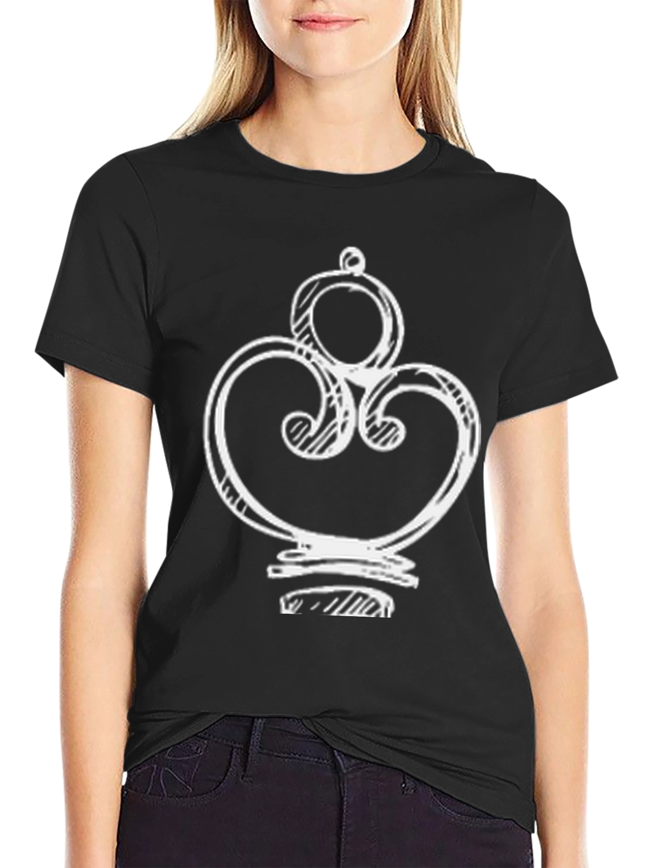Ornate White Design on Black T-Shirt