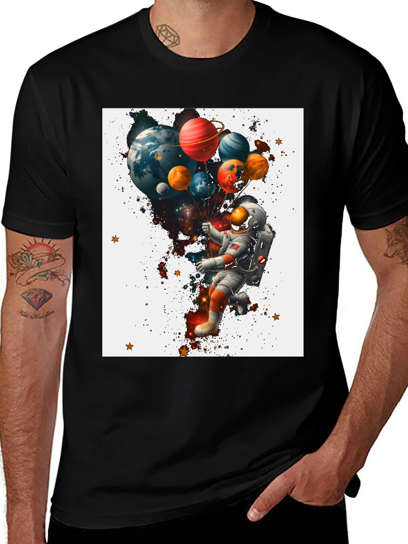 Astronaut Planet Balloons Graphic T-Shirt