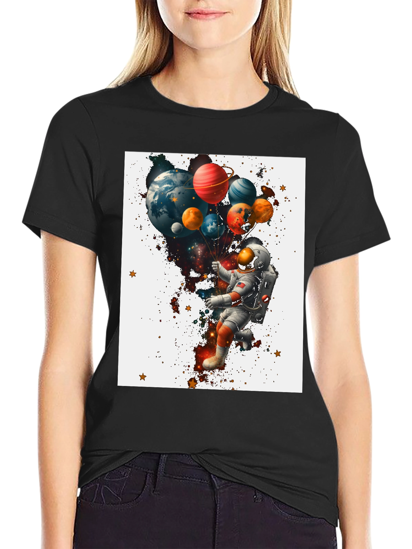 Astronaut Planet Balloons Graphic T-Shirt