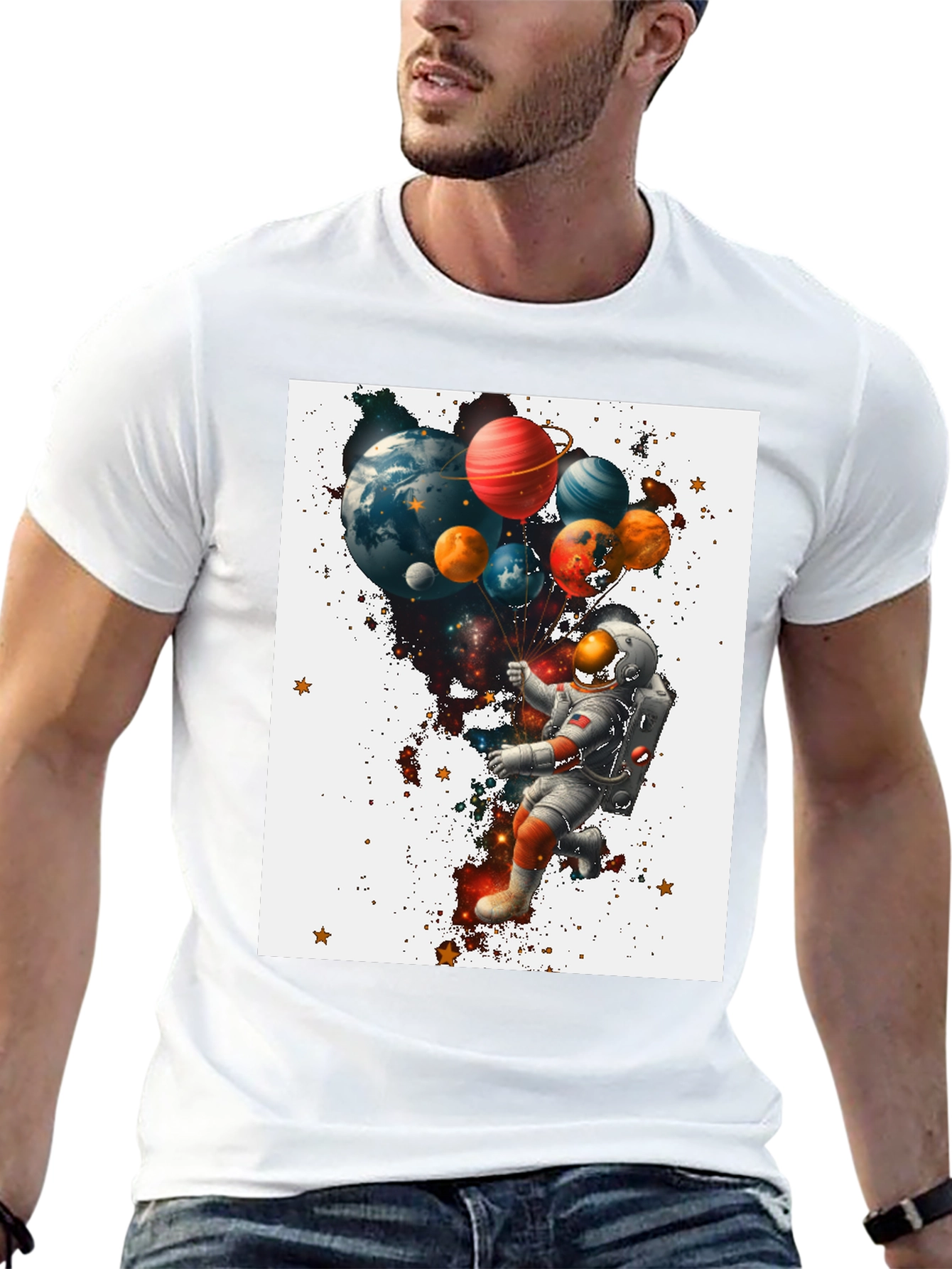 Astronaut Planet Balloons Graphic T-Shirt