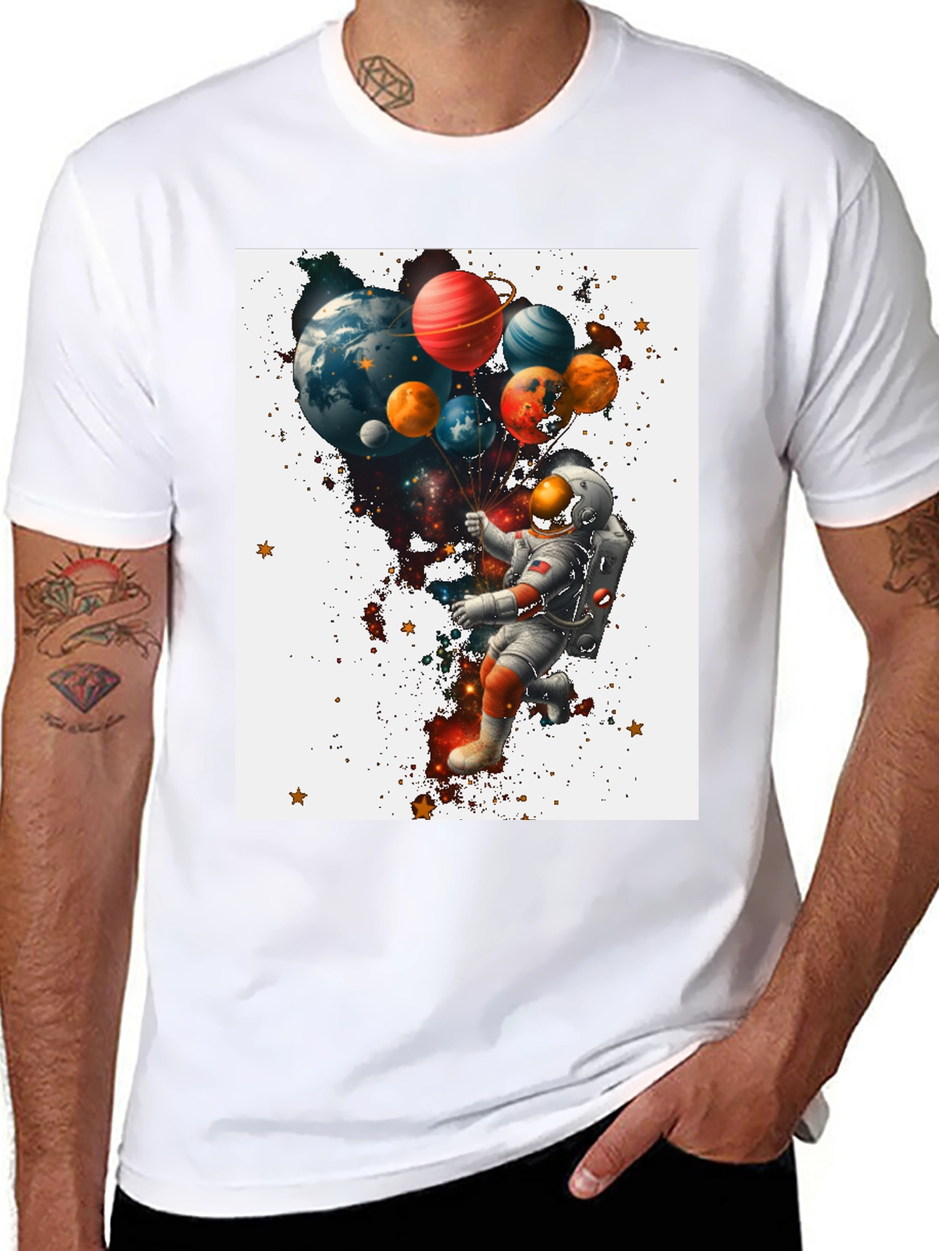 Astronaut Planet Balloons Graphic T-Shirt