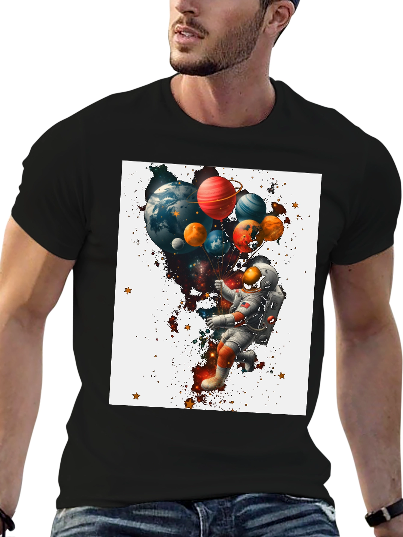 Astronaut Planet Balloons Graphic T-Shirt