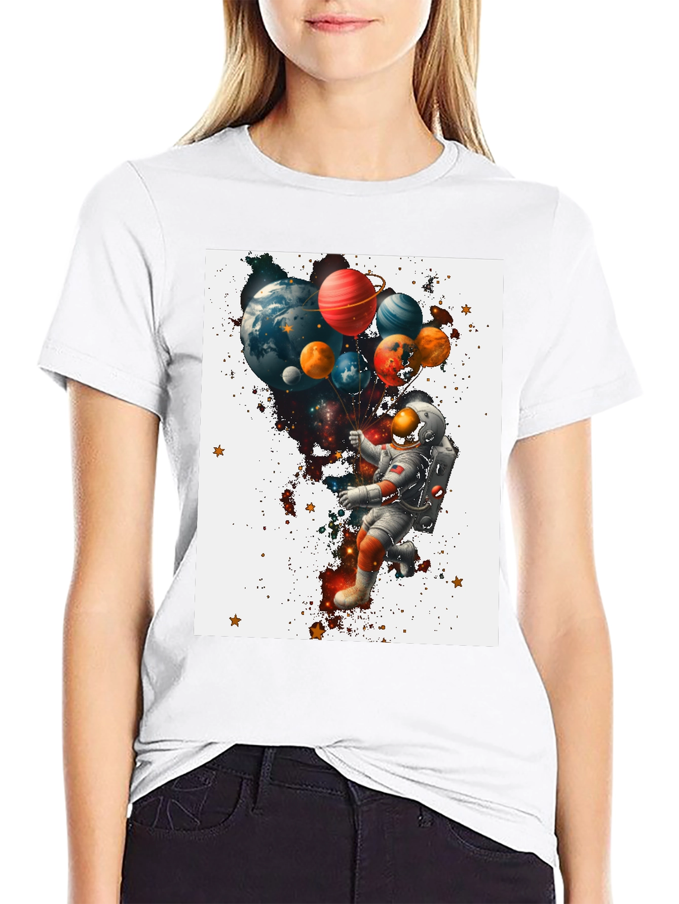 Astronaut Planet Balloons Graphic T-Shirt