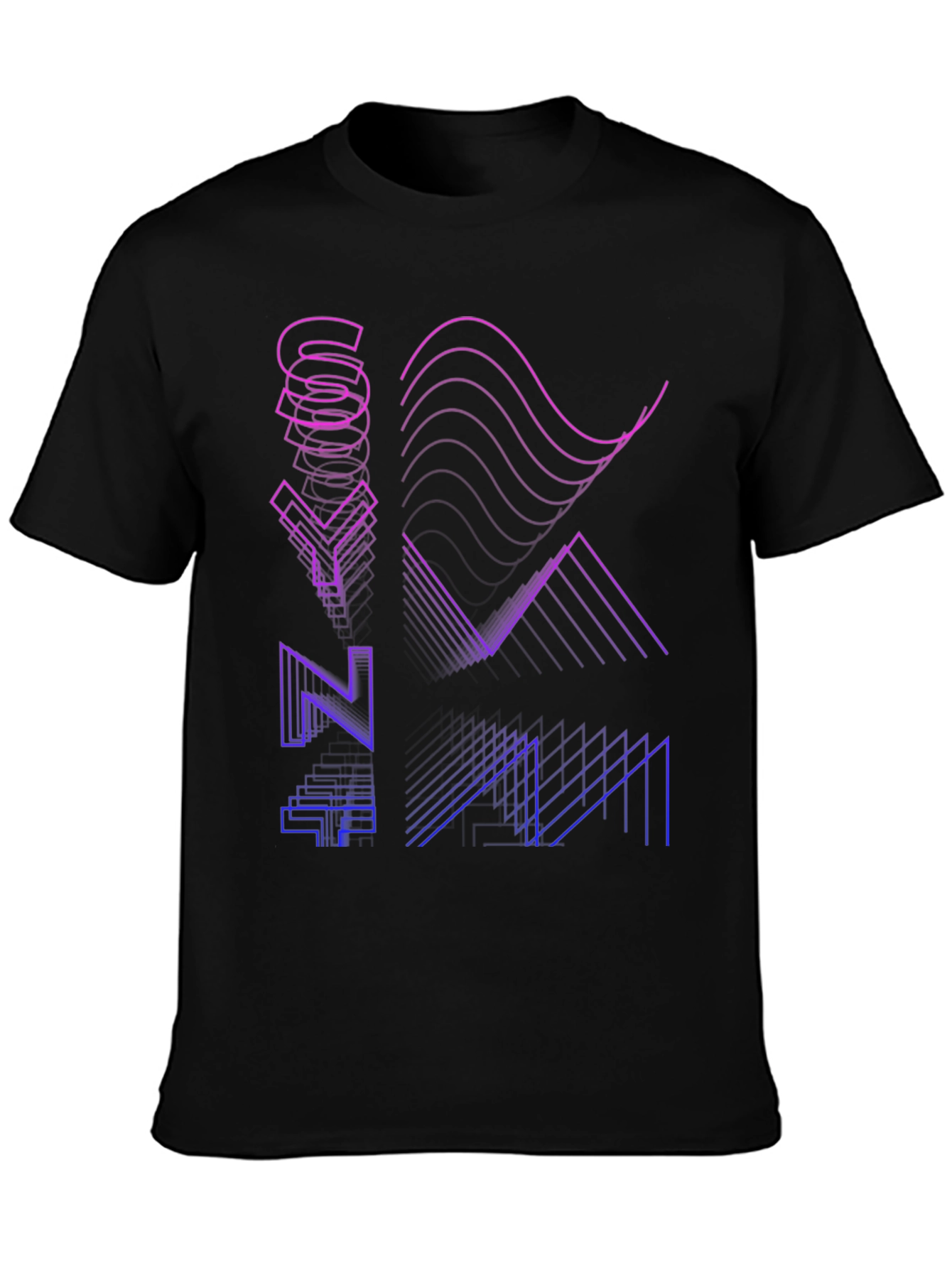 Synthwave Style Black T-Shirt with Geometric Graphic