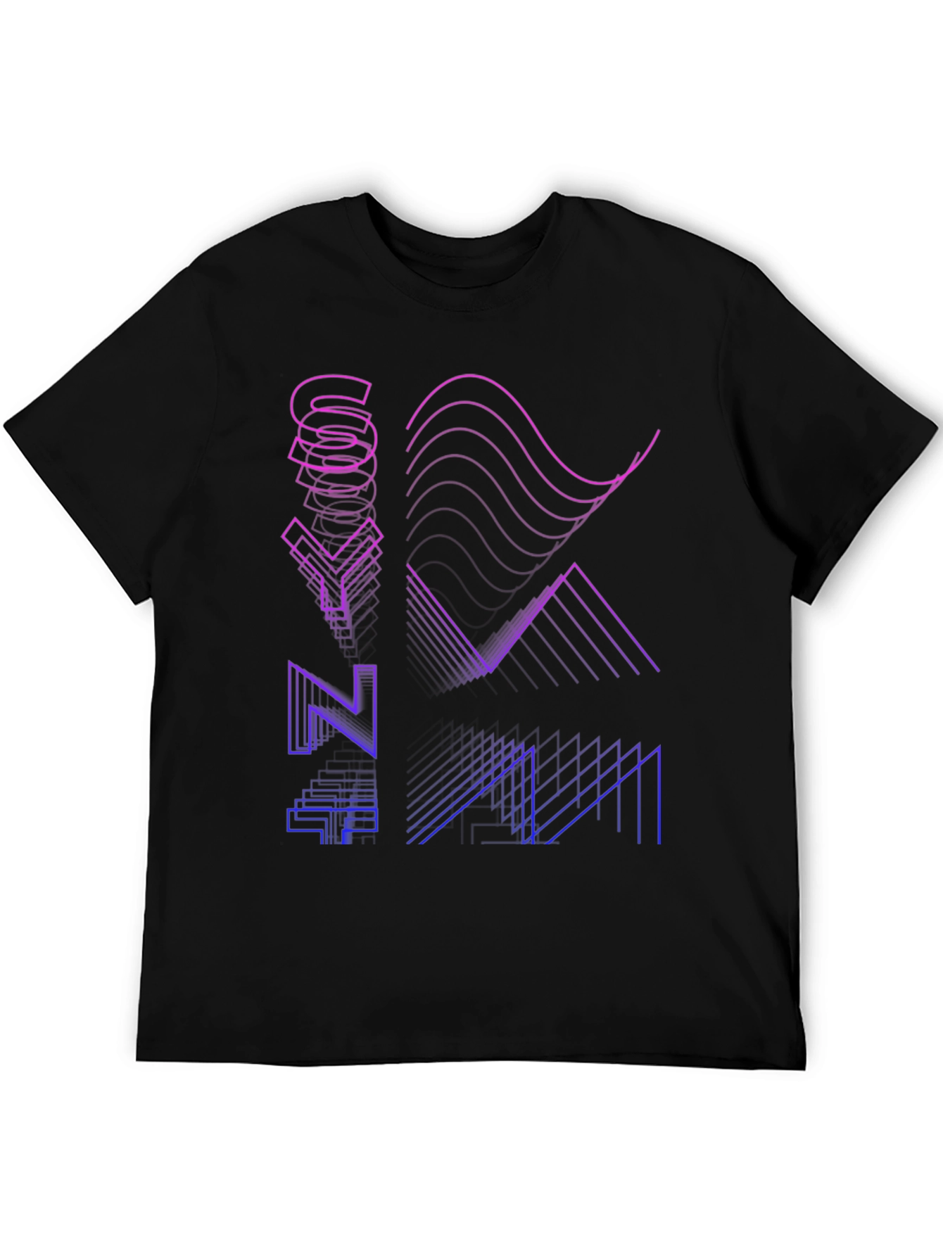 Synthwave Style Black T-Shirt with Geometric Graphic