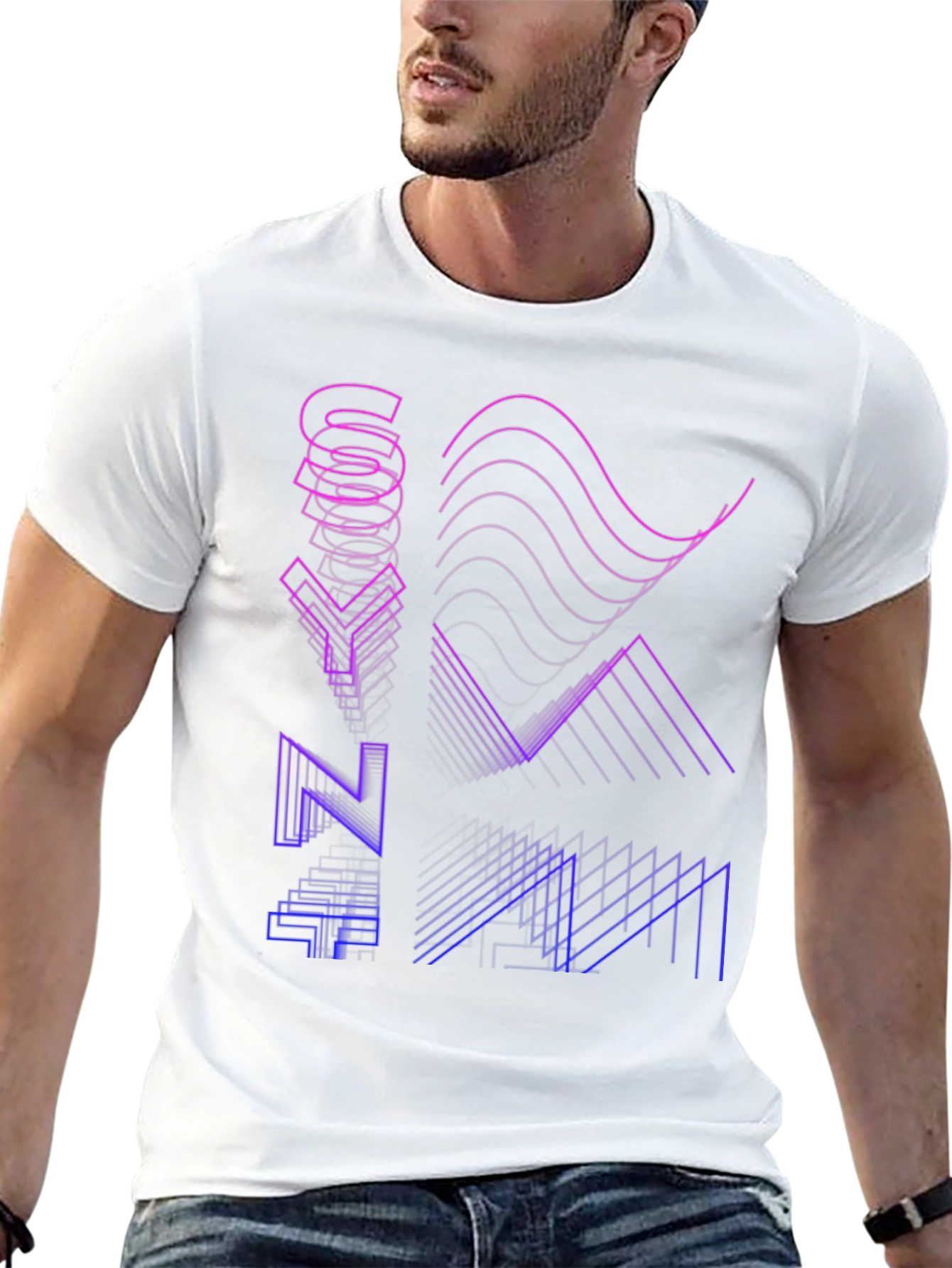 Synthwave Style Black T-Shirt with Geometric Graphic