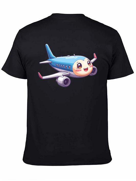 Cartoon Airplane Graphic Tee - Black