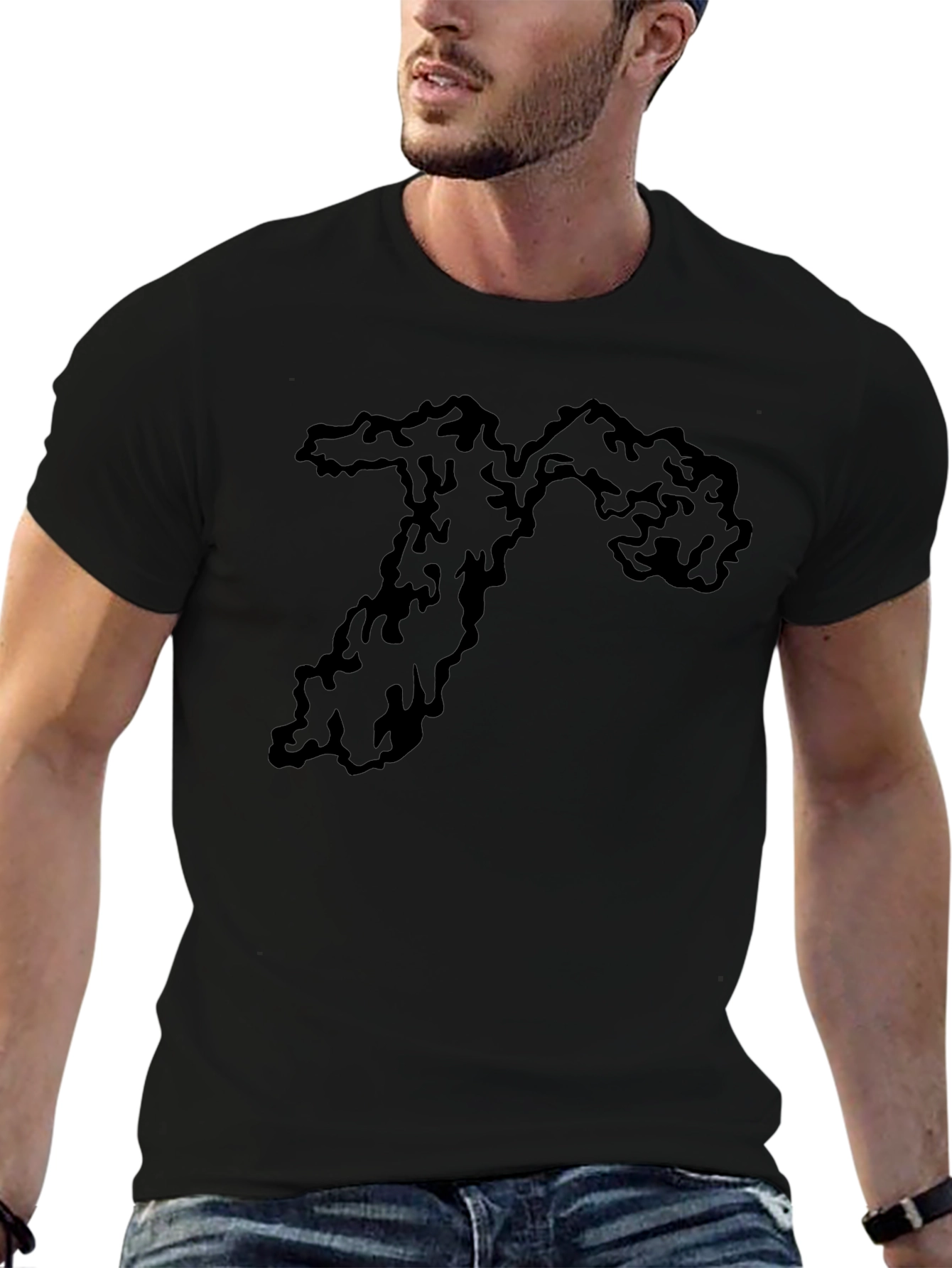 Mens Black Tee with Abstract Graphic Print
