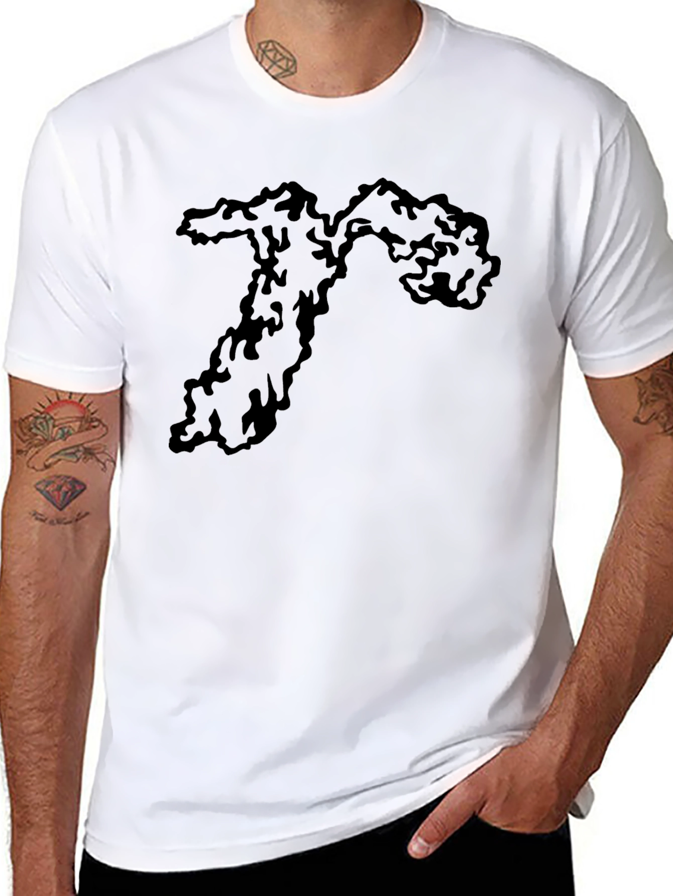 Mens Black Tee with Abstract Graphic Print