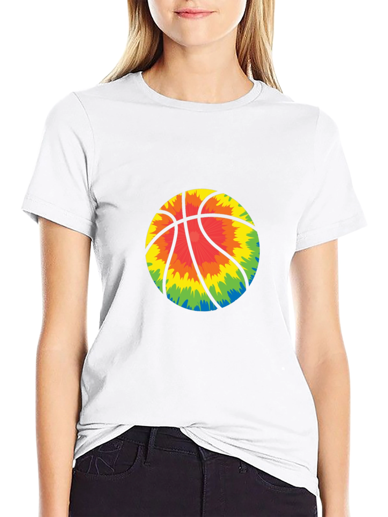 Tie-Dye Basketball Graphic Tee - Black Cotton Blend