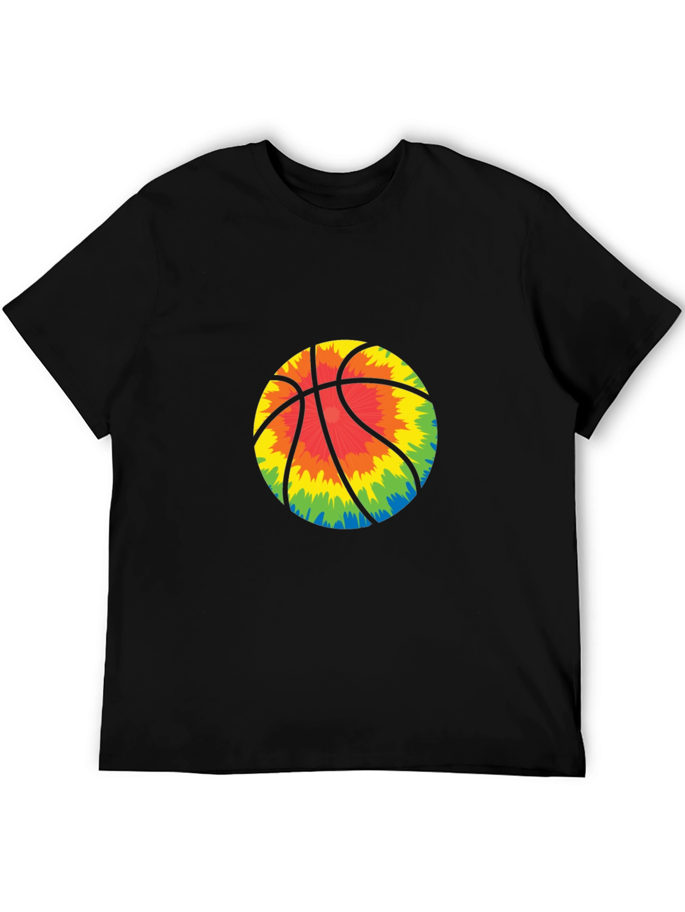 Tie-Dye Basketball Graphic Tee - Black Cotton Blend
