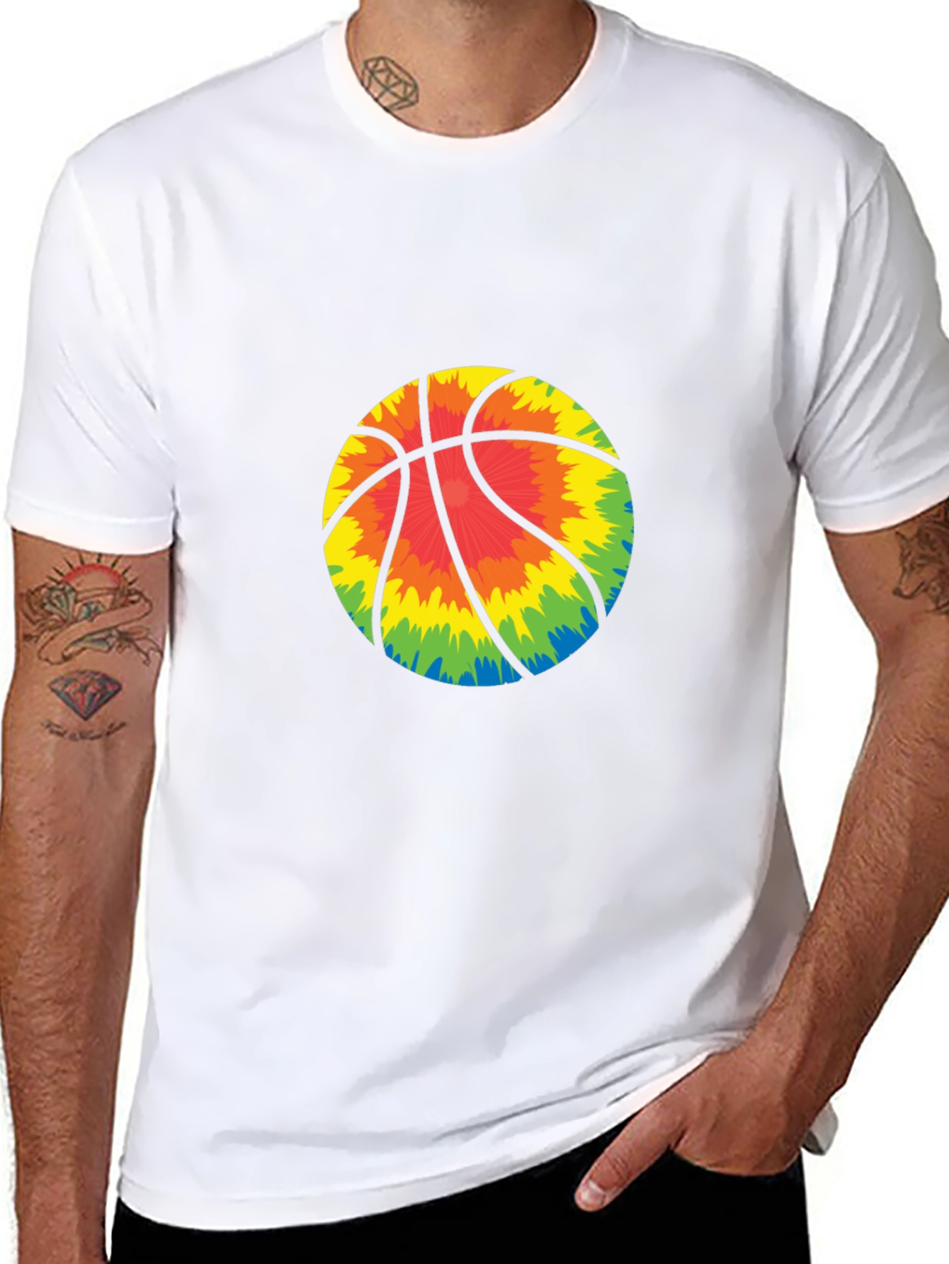 Tie-Dye Basketball Graphic Tee - Black Cotton Blend