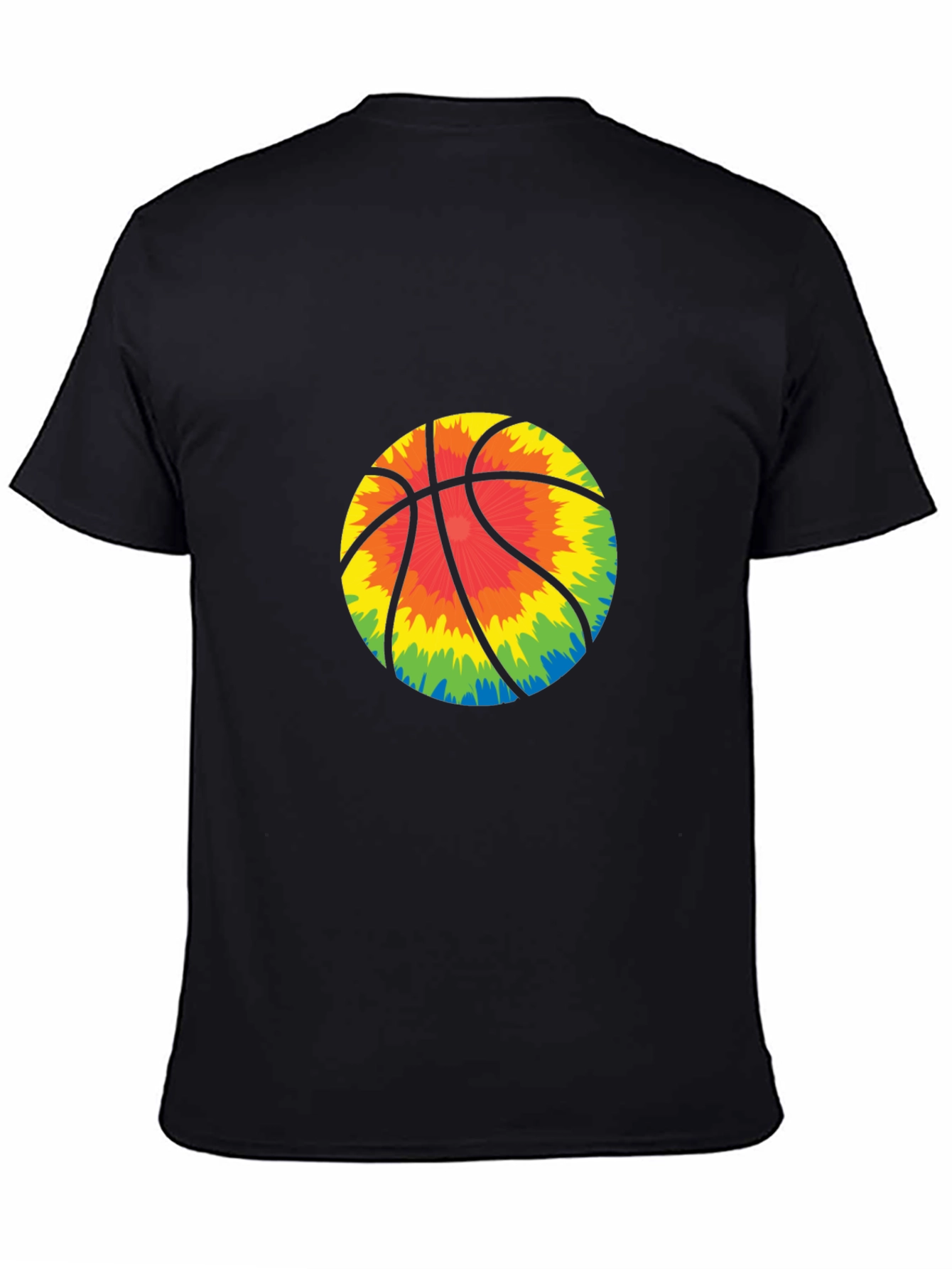Tie-Dye Basketball Graphic Tee - Black Cotton Blend