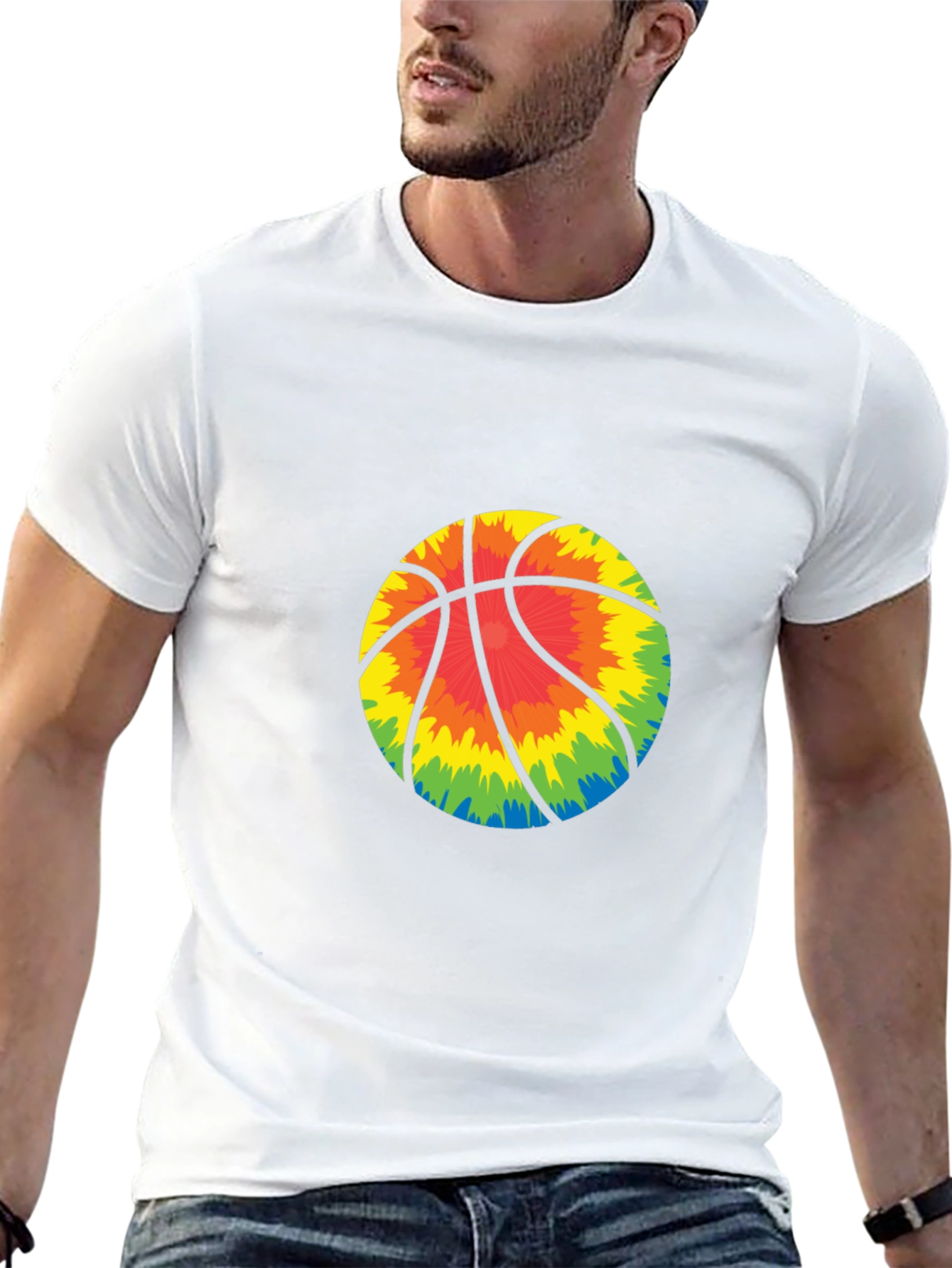 Tie-Dye Basketball Graphic Tee - Black Cotton Blend