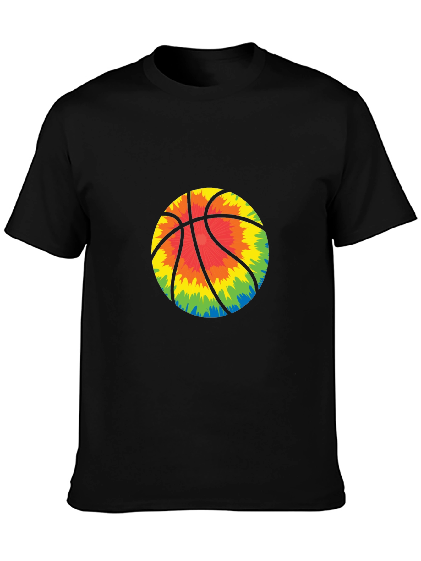 Tie-Dye Basketball Graphic Tee - Black Cotton Blend