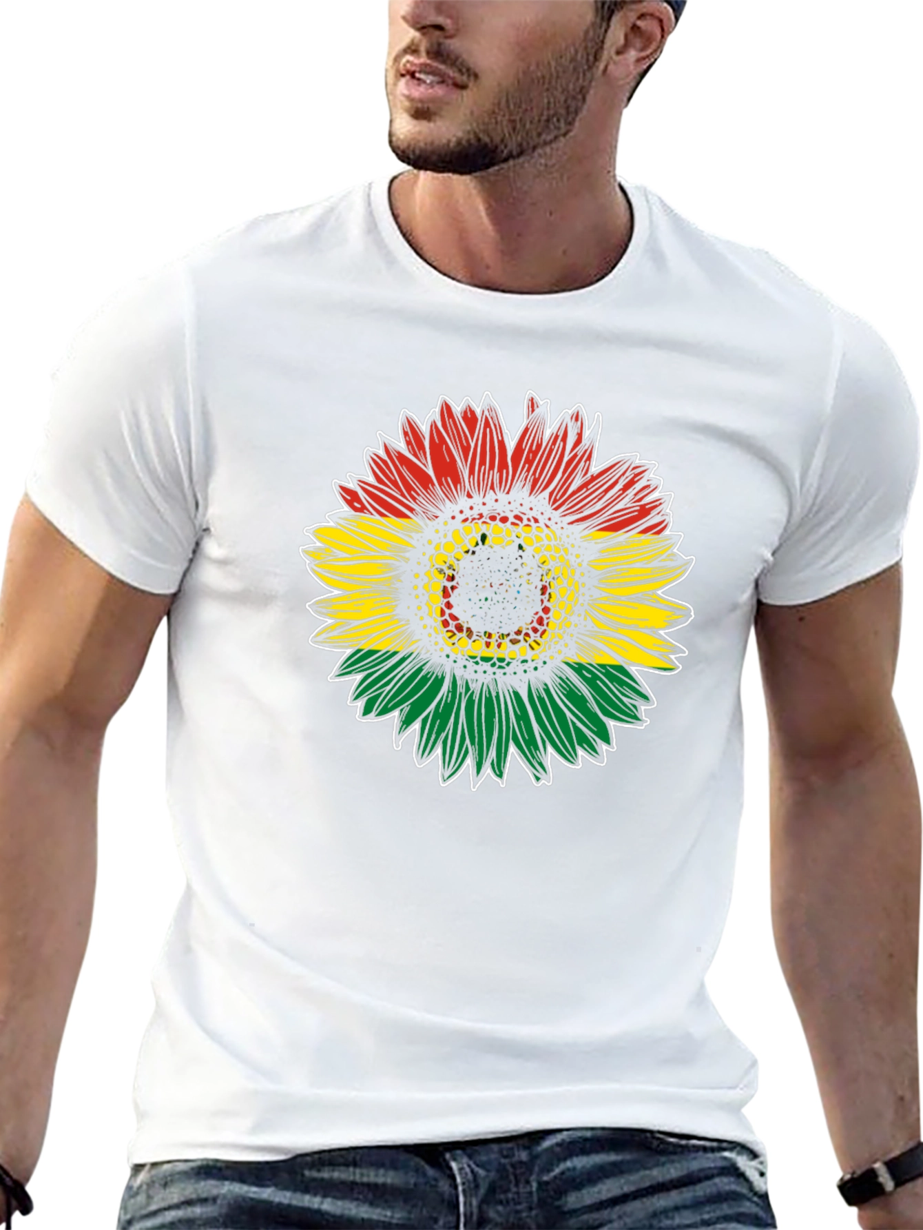 Rasta Sunflower Graphic Tee - Black Cotton T-Shirt