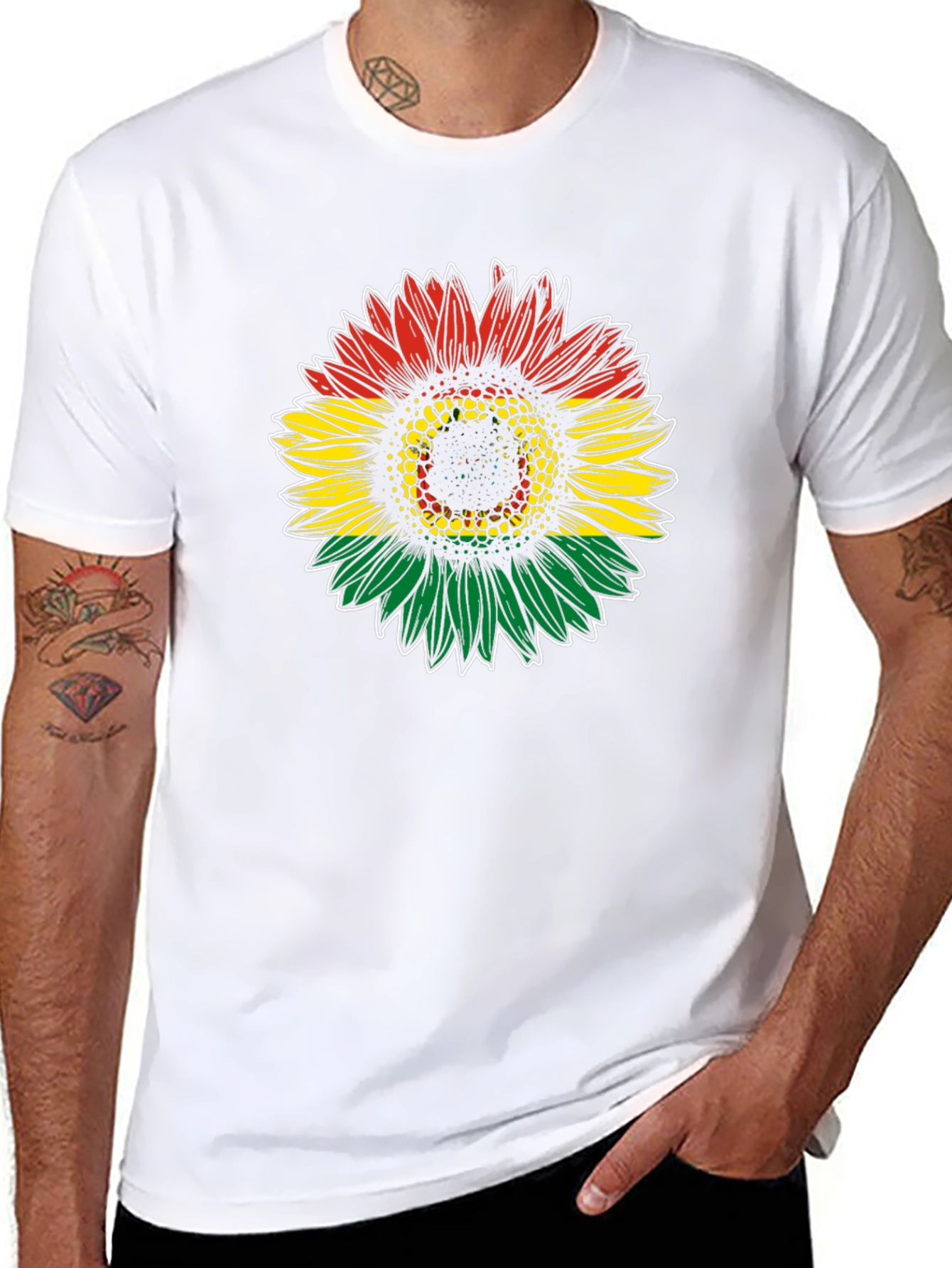 Rasta Sunflower Graphic Tee - Black Cotton T-Shirt