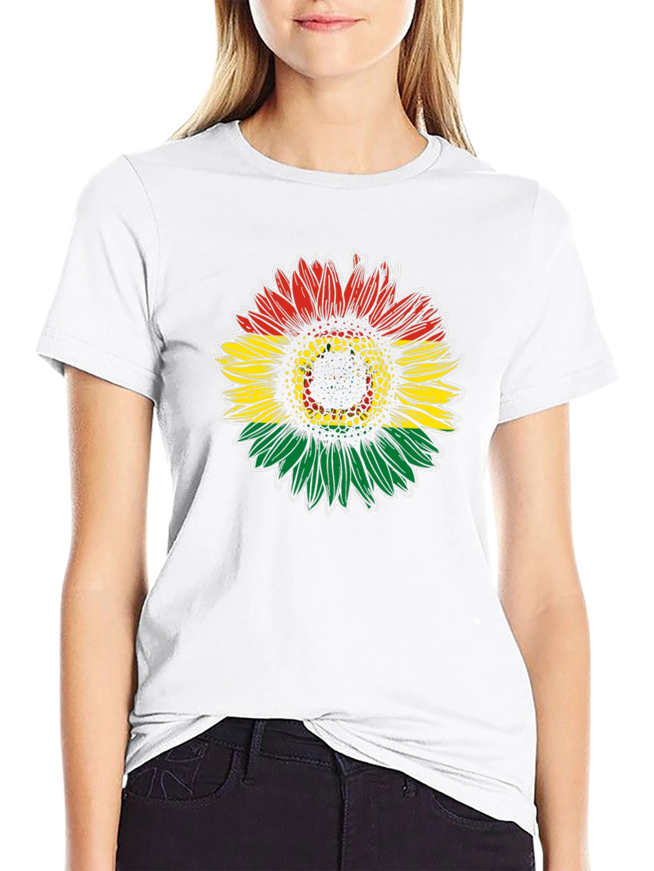 Rasta Sunflower Graphic Tee - Black Cotton T-Shirt