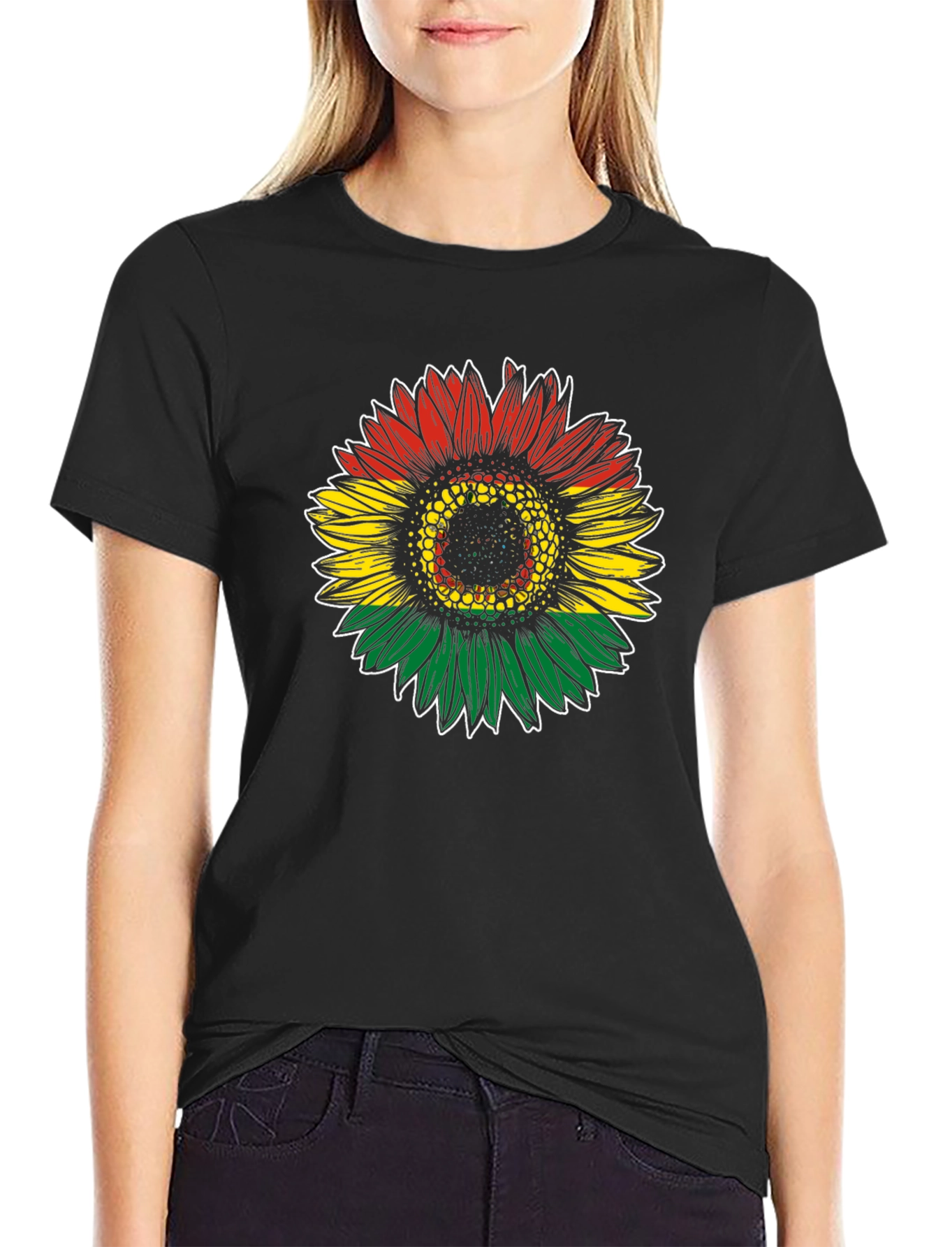 Rasta Sunflower Graphic Tee - Black Cotton T-Shirt