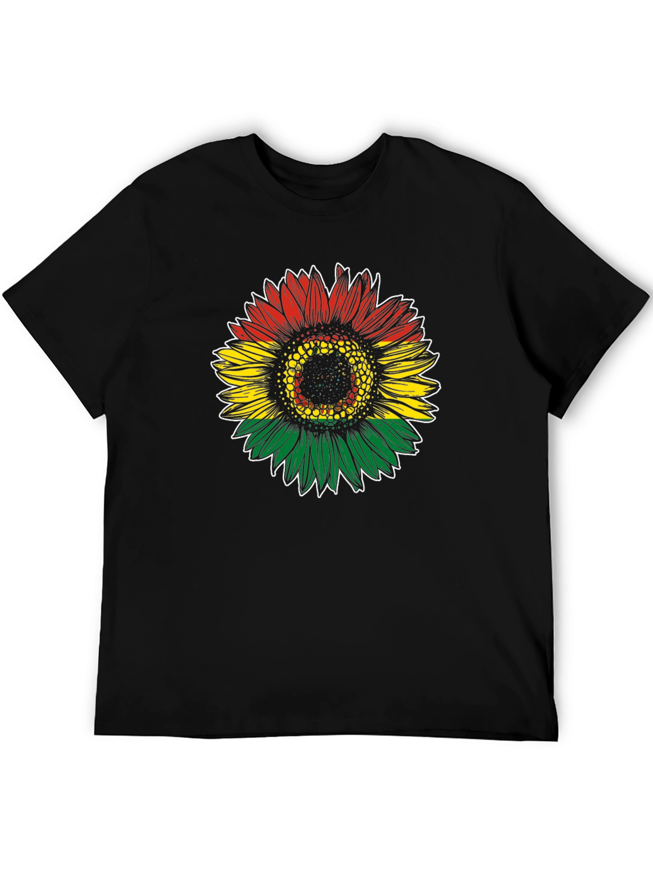 Rasta Sunflower Graphic Tee - Black Cotton T-Shirt