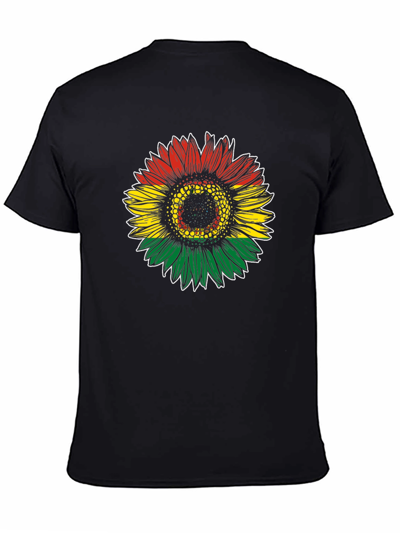 Rasta Sunflower Graphic Tee - Black Cotton T-Shirt
