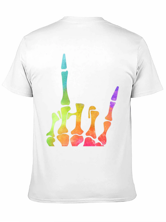 Rainbow Skeleton Hand Rock On T-Shirt
