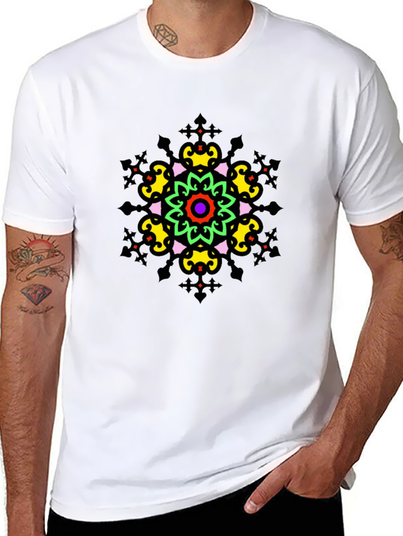 Vibrant Mandala Graphic Tee - Stylish Unisex Black T-Shirt