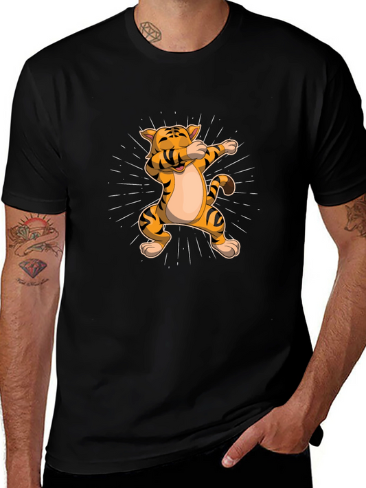 Dabbing Tiger Graphic Tee - Trendy Black T-Shirt