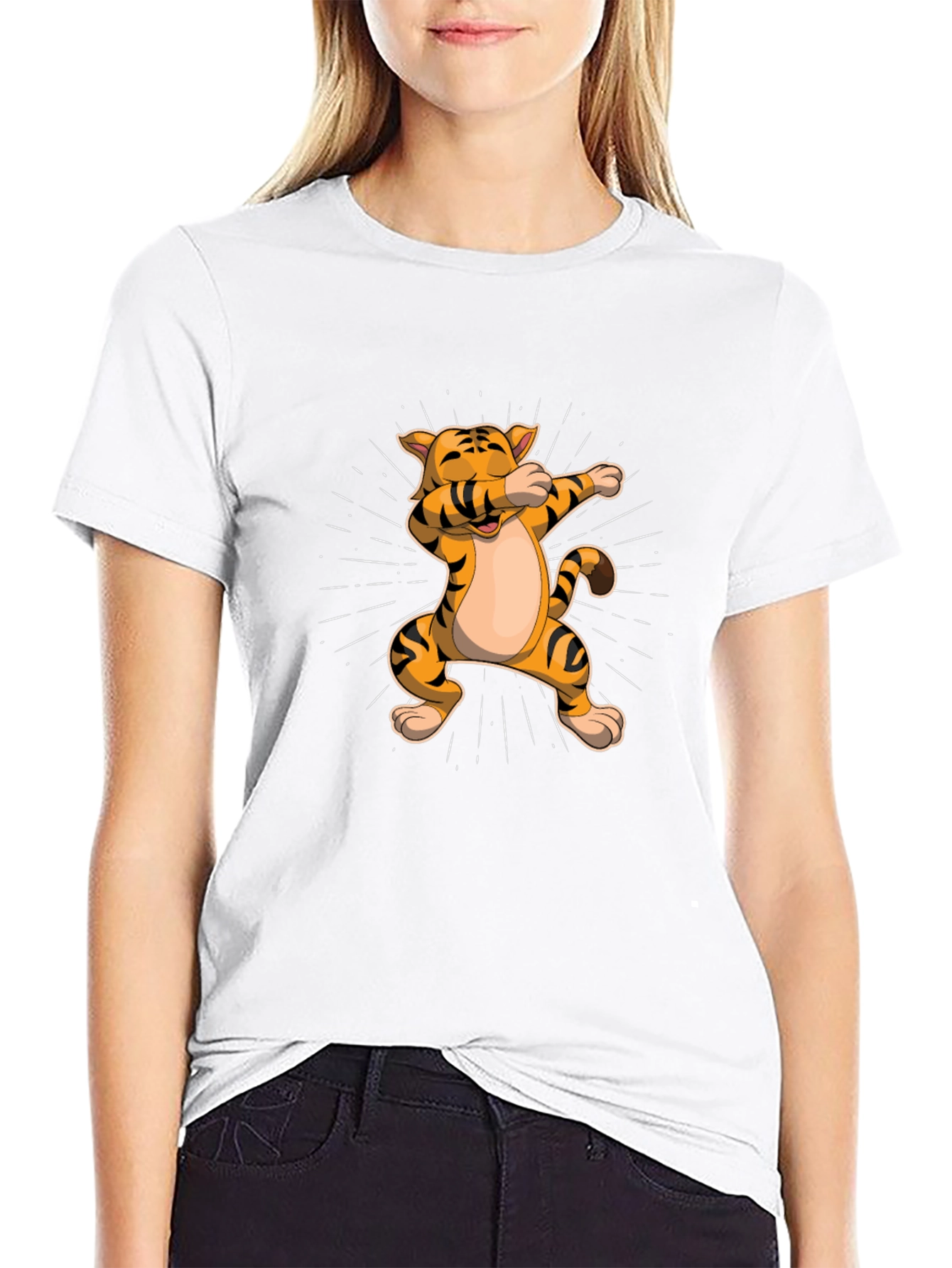 Dabbing Tiger Graphic Tee - Trendy Black T-Shirt
