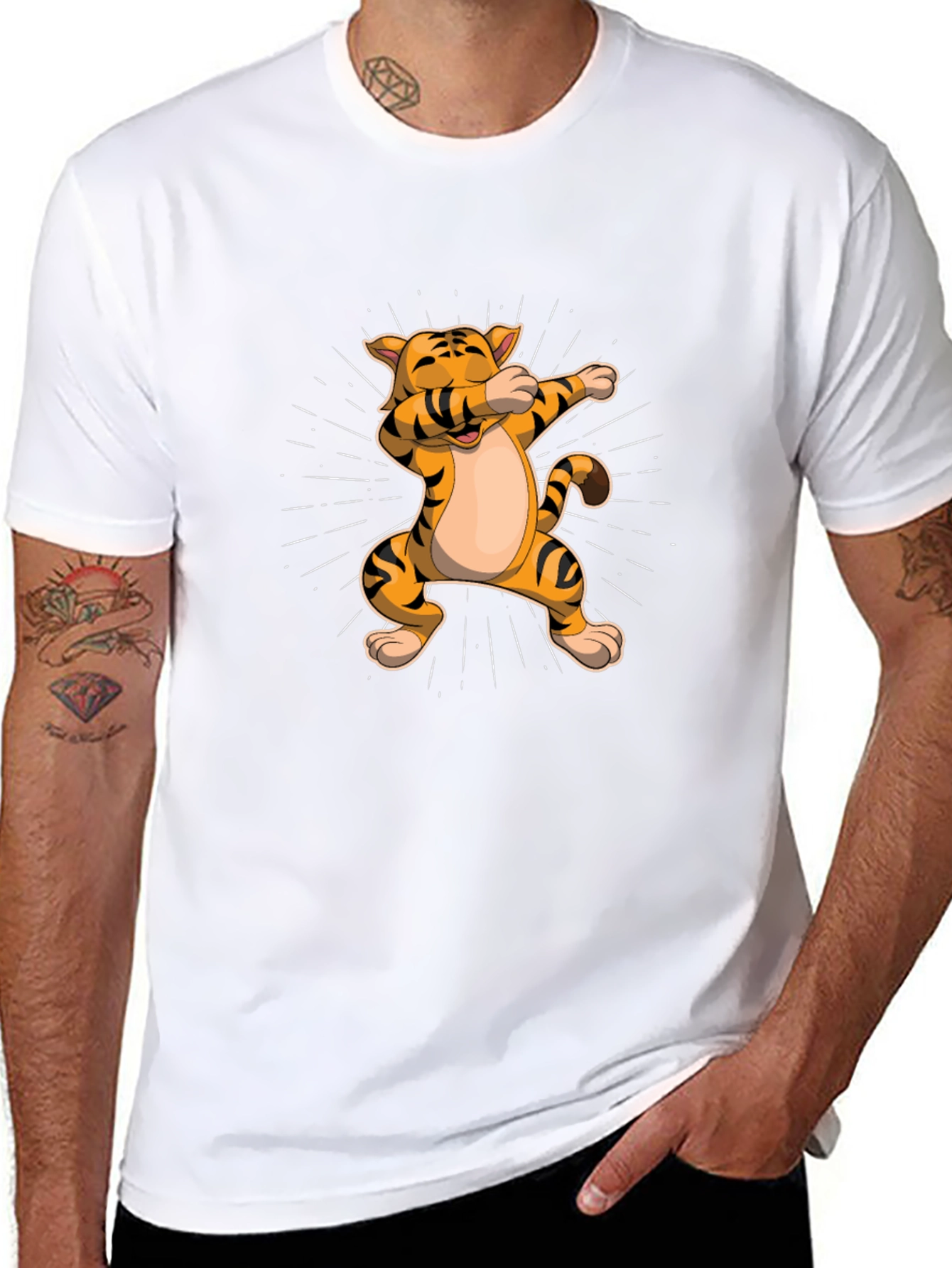 Dabbing Tiger Graphic Tee - Trendy Black T-Shirt