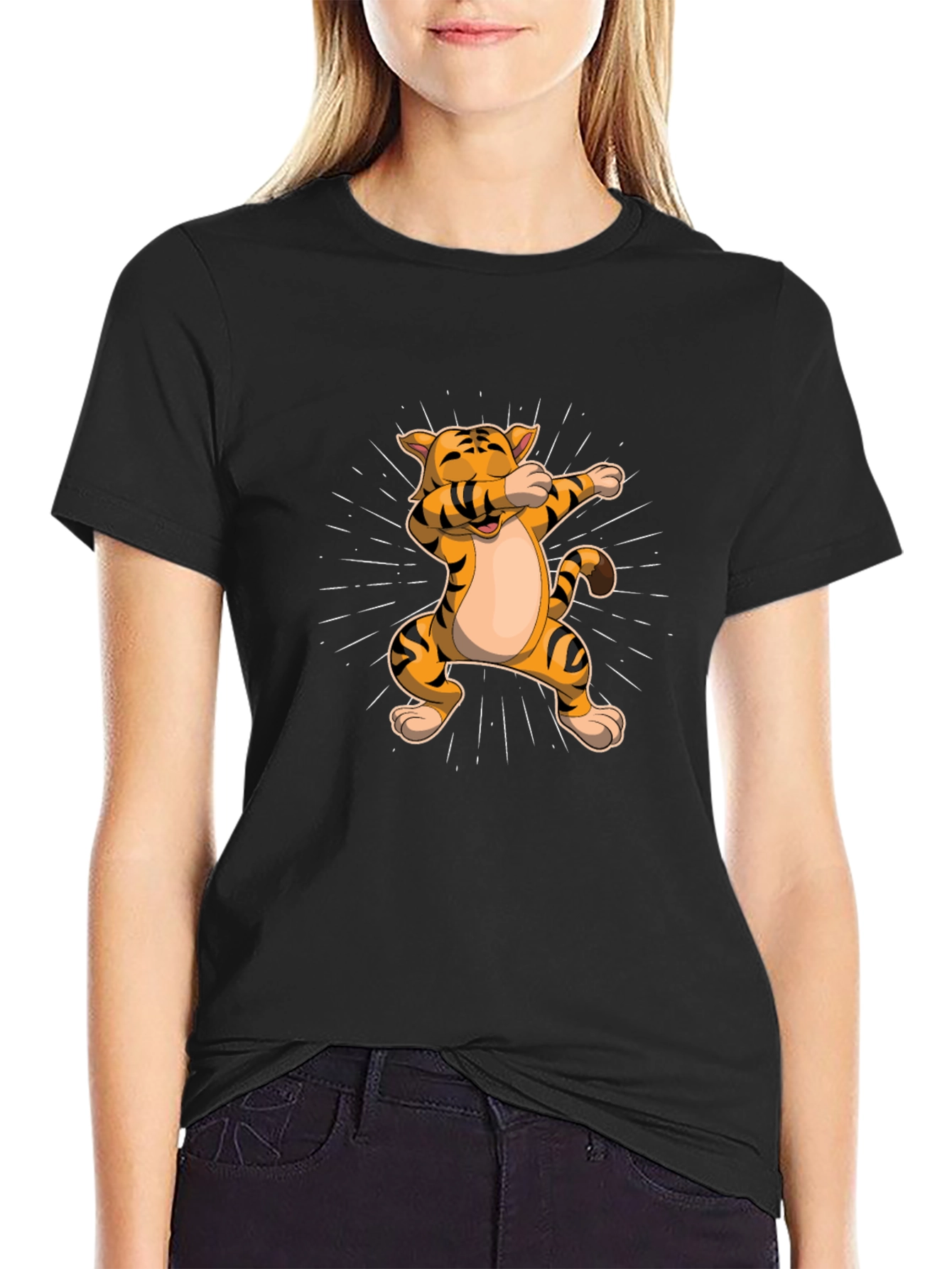 Dabbing Tiger Graphic Tee - Trendy Black T-Shirt